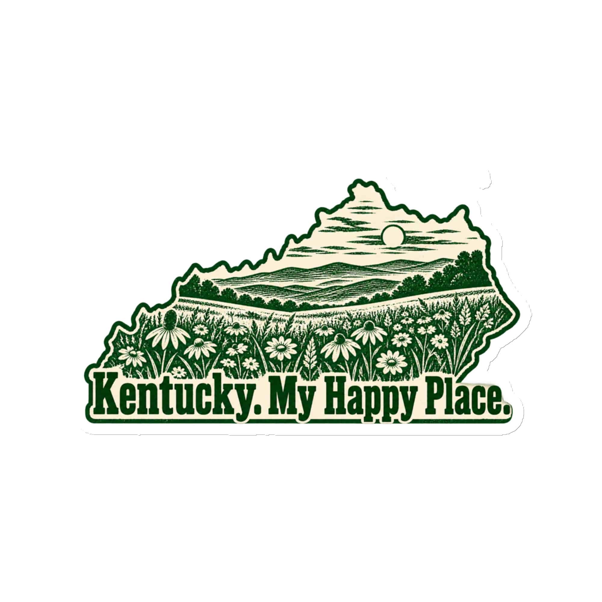 Kentucky Die-Cut Magnet: Wildflower meadow, Woodcut Kentucky Silhouette