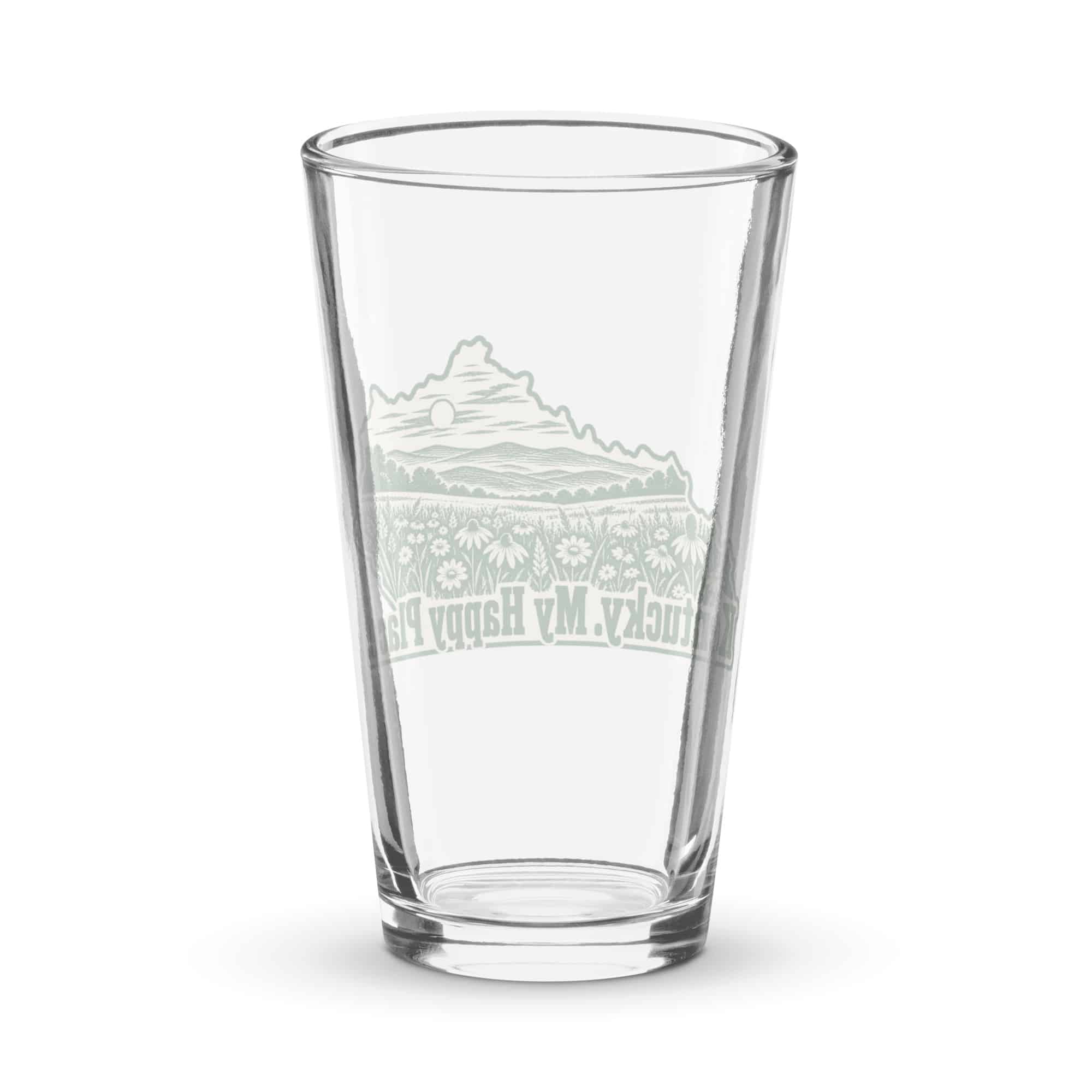 Kentucky Pint Glass: Wildflower meadow, Woodcut Kentucky Silhouette