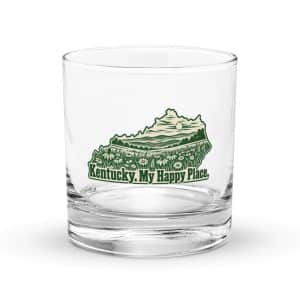 Kentucky Rocks Glass: Wildflower meadow, Woodcut Kentucky Silhouette - 10.5 oz - Main