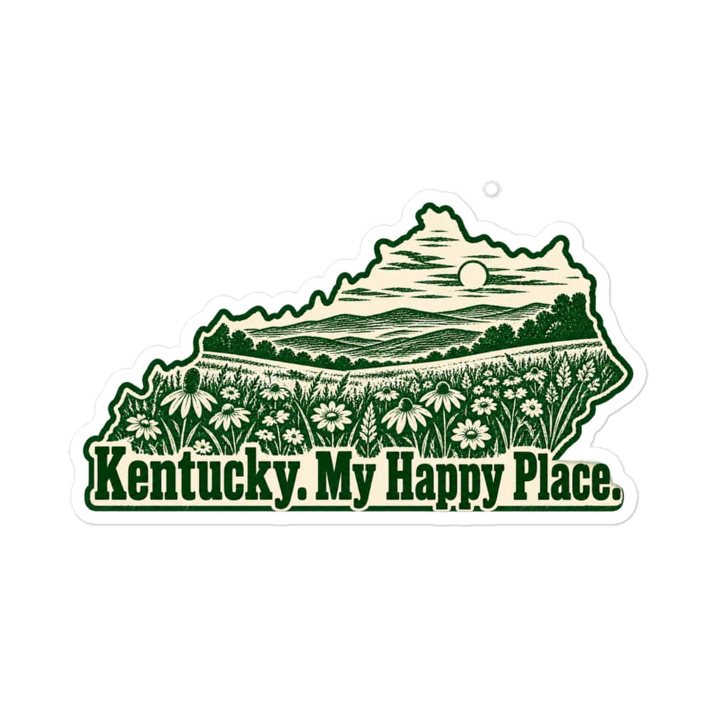 Kentucky Vinyl Sticker: Wildflower meadow, Woodcut Kentucky Silhouette