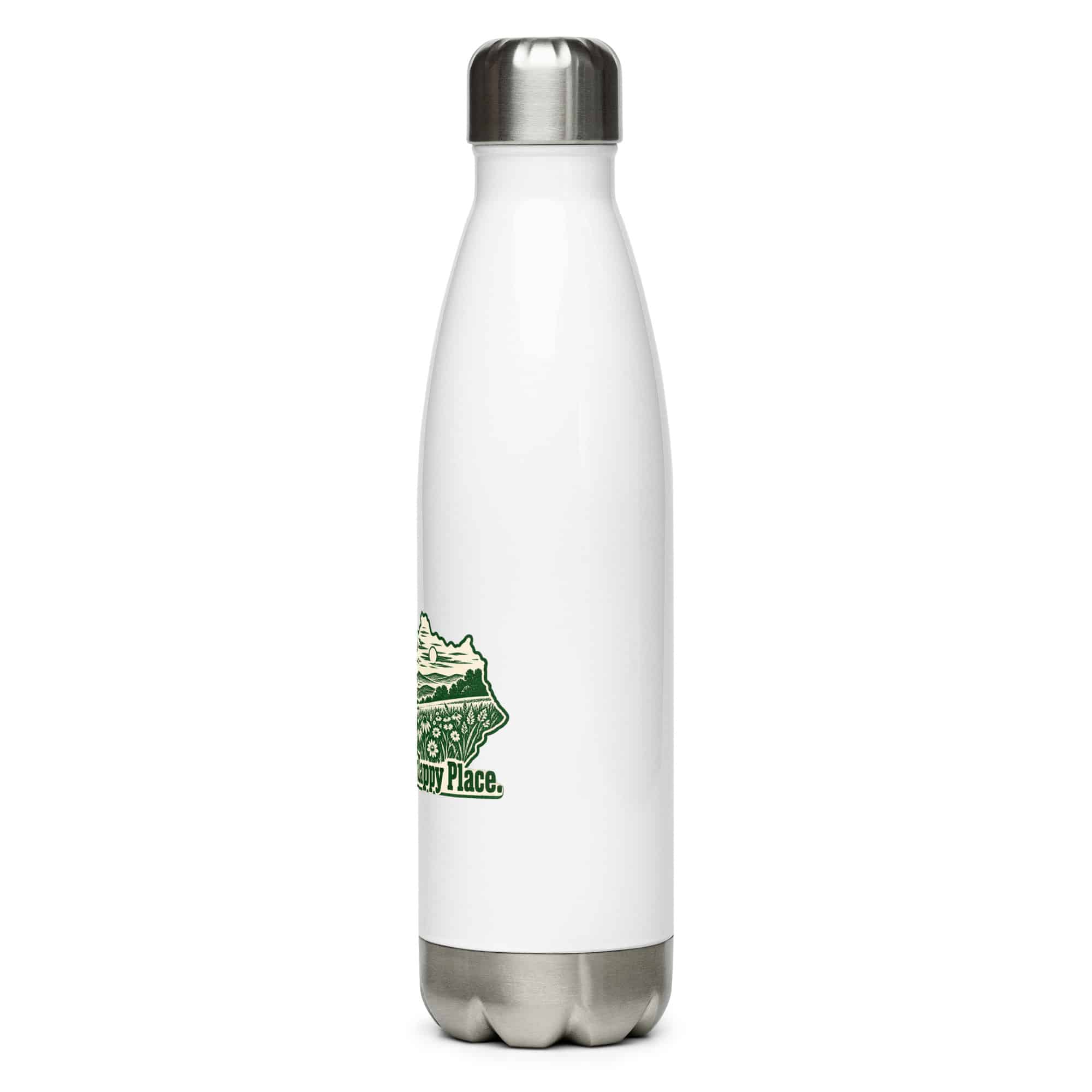 Kentucky Stainless Steel Water Bottle: Wildflower meadow, Woodcut Kentucky Silhouette