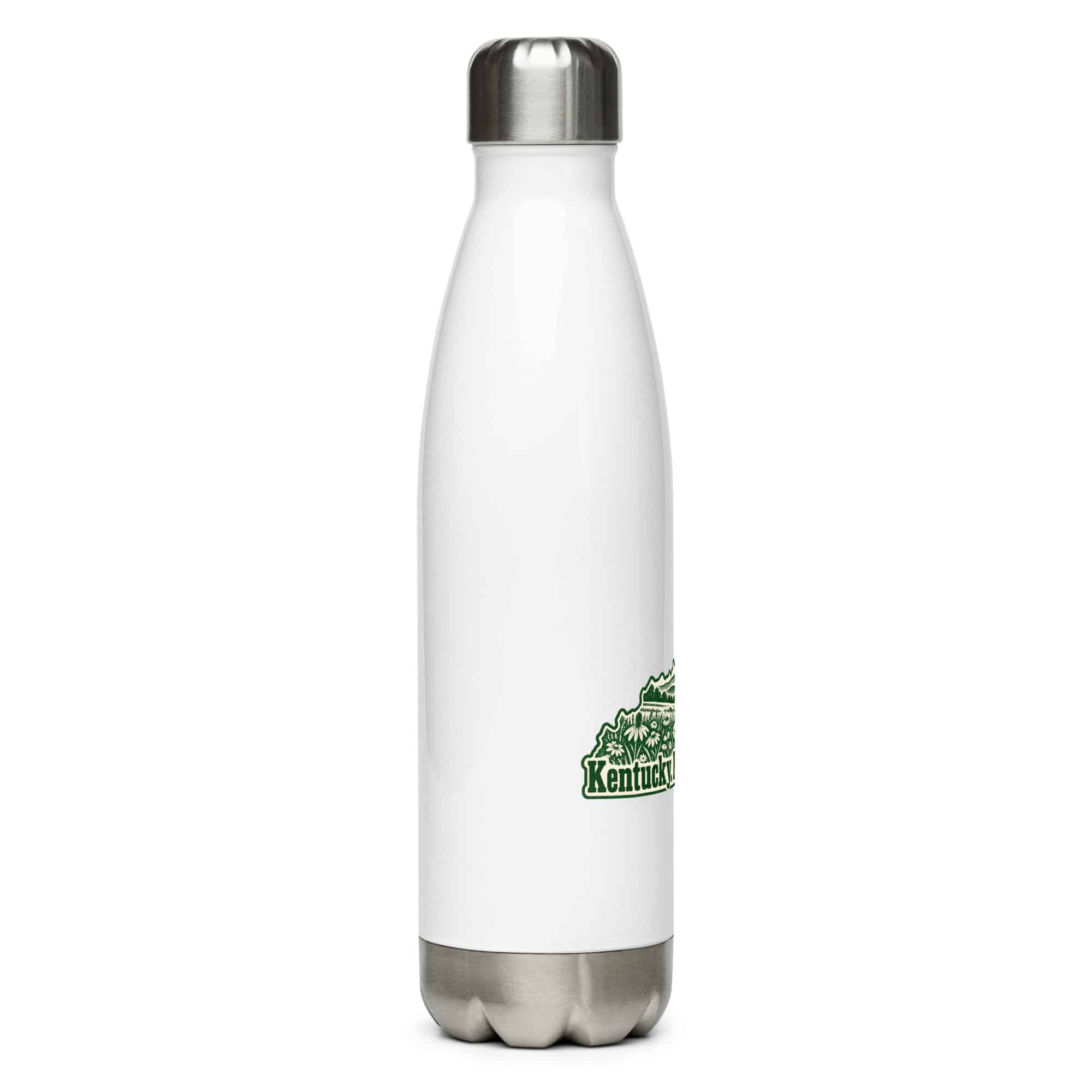 Kentucky Stainless Steel Water Bottle: Wildflower meadow, Woodcut Kentucky Silhouette