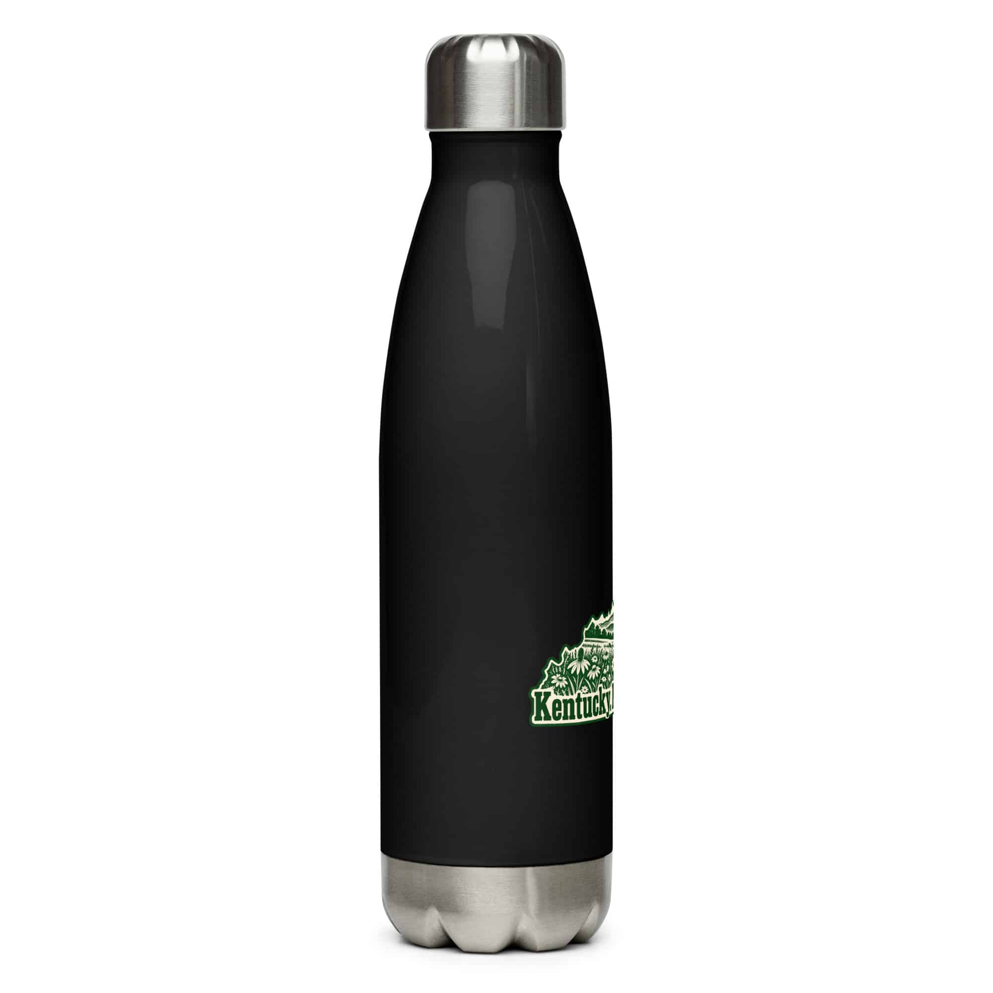 Kentucky Stainless Steel Water Bottle: Wildflower meadow, Woodcut Kentucky Silhouette