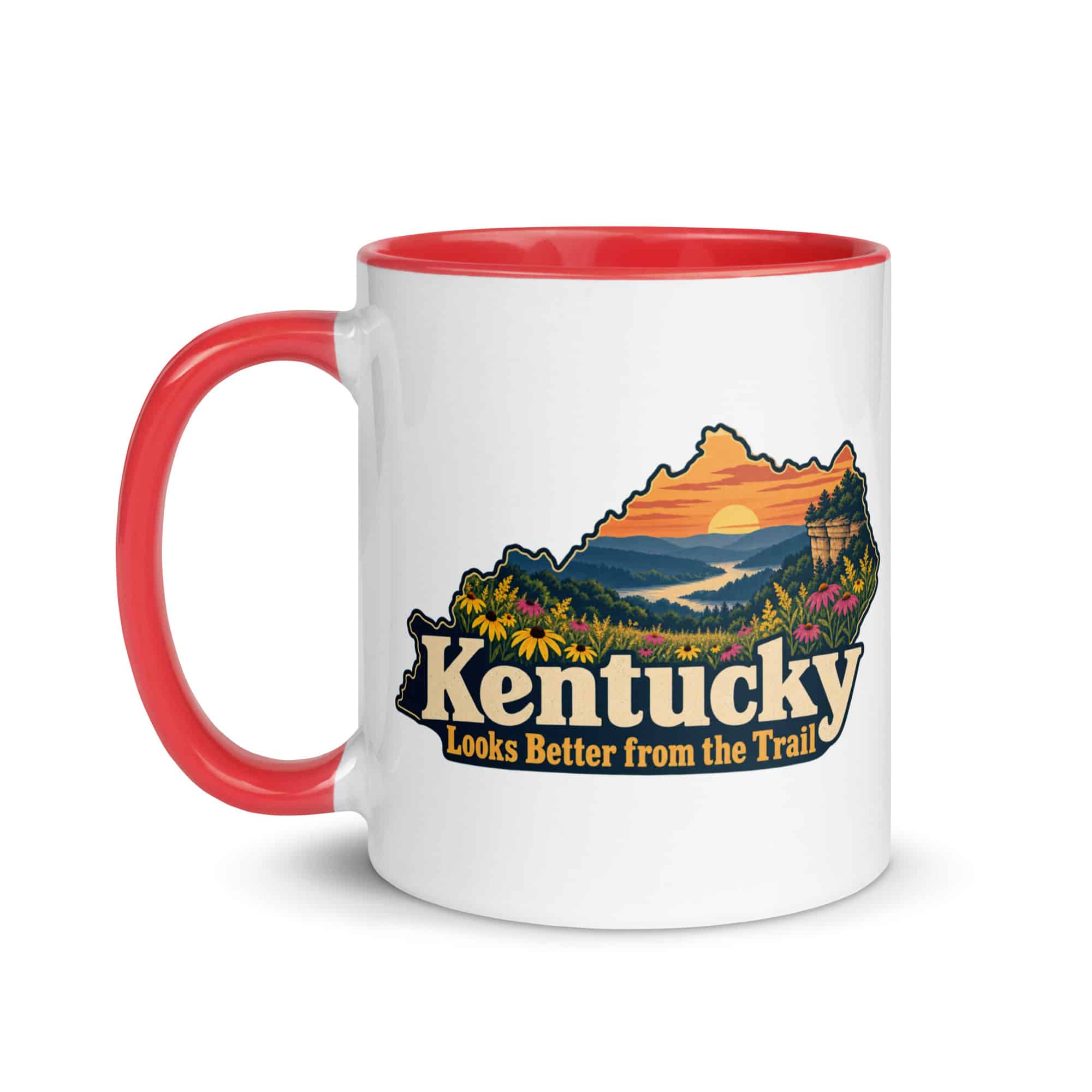 Kentucky Color Inside Coffee Mug: Wildflower meadow, Colorful Kentucky Silhouette