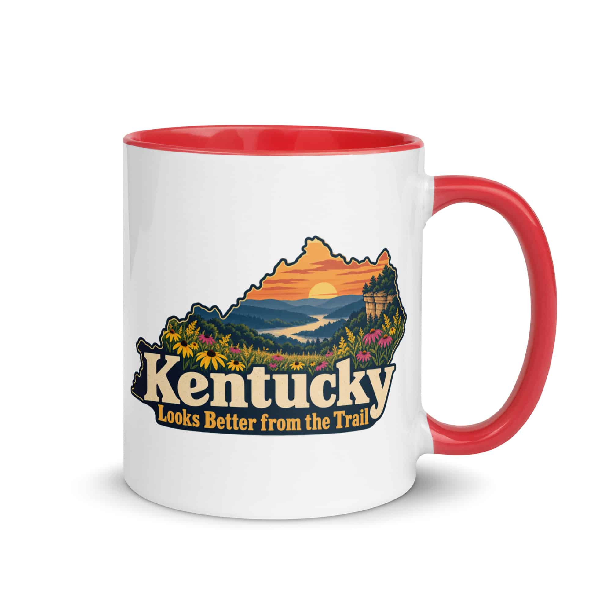 Kentucky Color Inside Coffee Mug: Wildflower meadow, Colorful Kentucky Silhouette