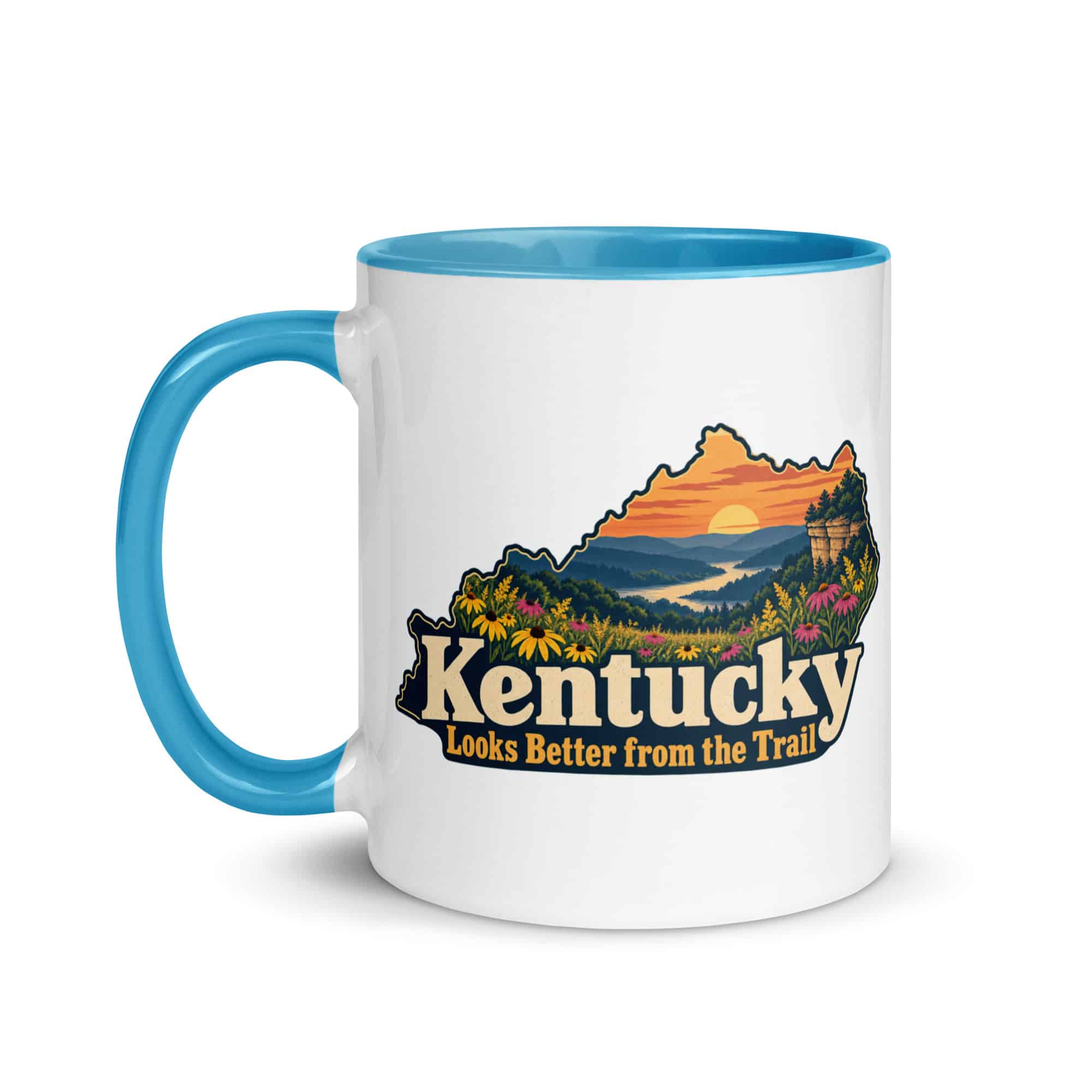 Kentucky Color Inside Coffee Mug: Wildflower meadow, Colorful Kentucky Silhouette