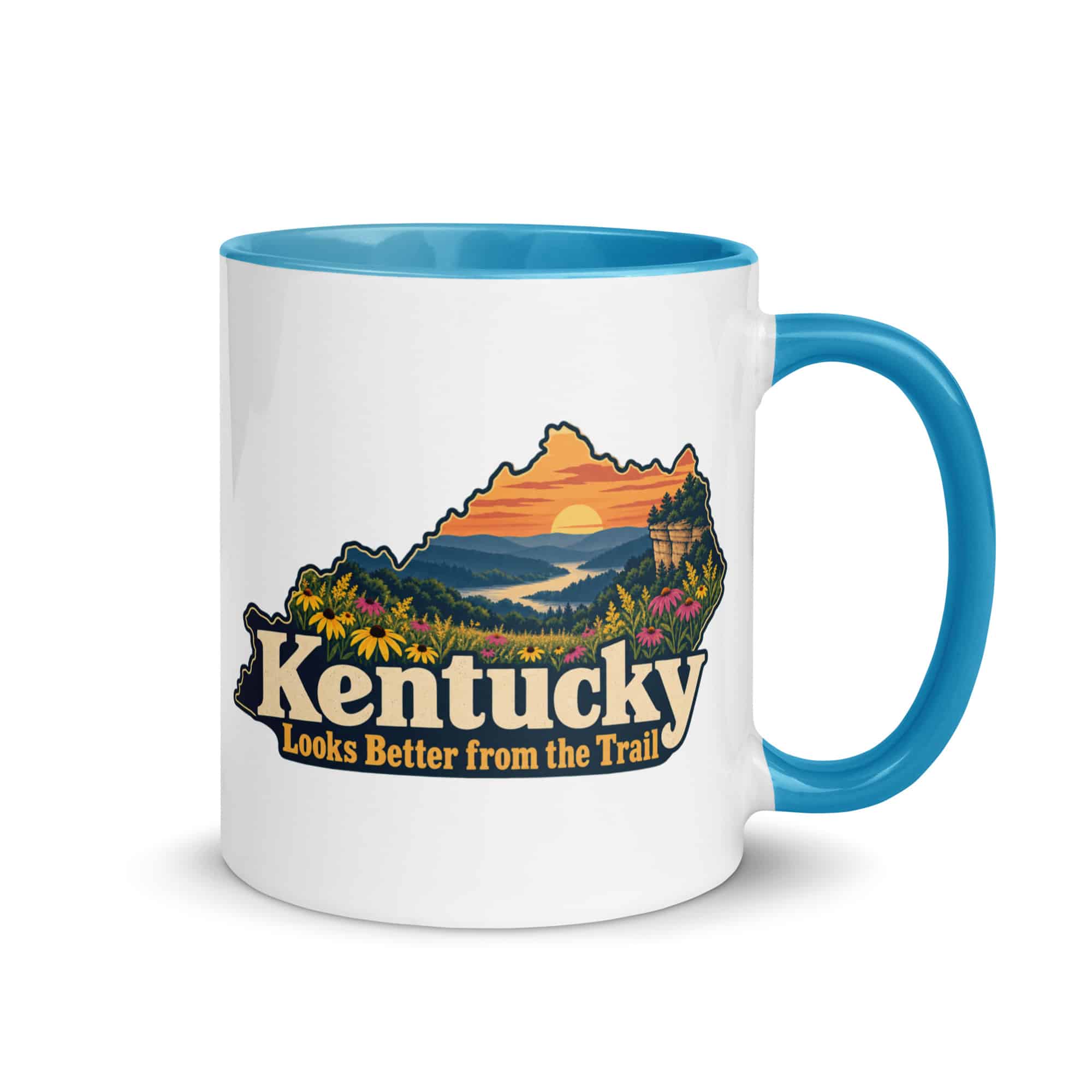 Kentucky Color Inside Coffee Mug: Wildflower meadow, Colorful Kentucky Silhouette