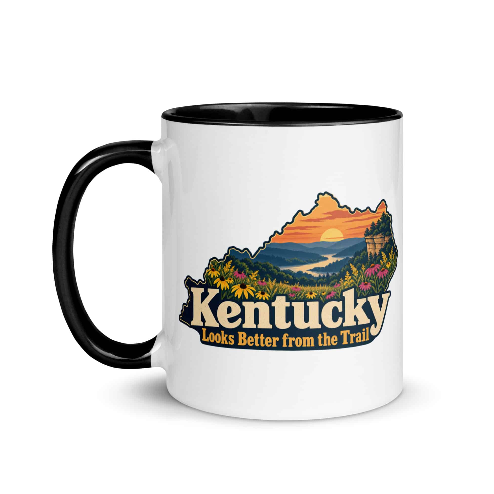 Kentucky Color Inside Coffee Mug: Wildflower meadow, Colorful Kentucky Silhouette