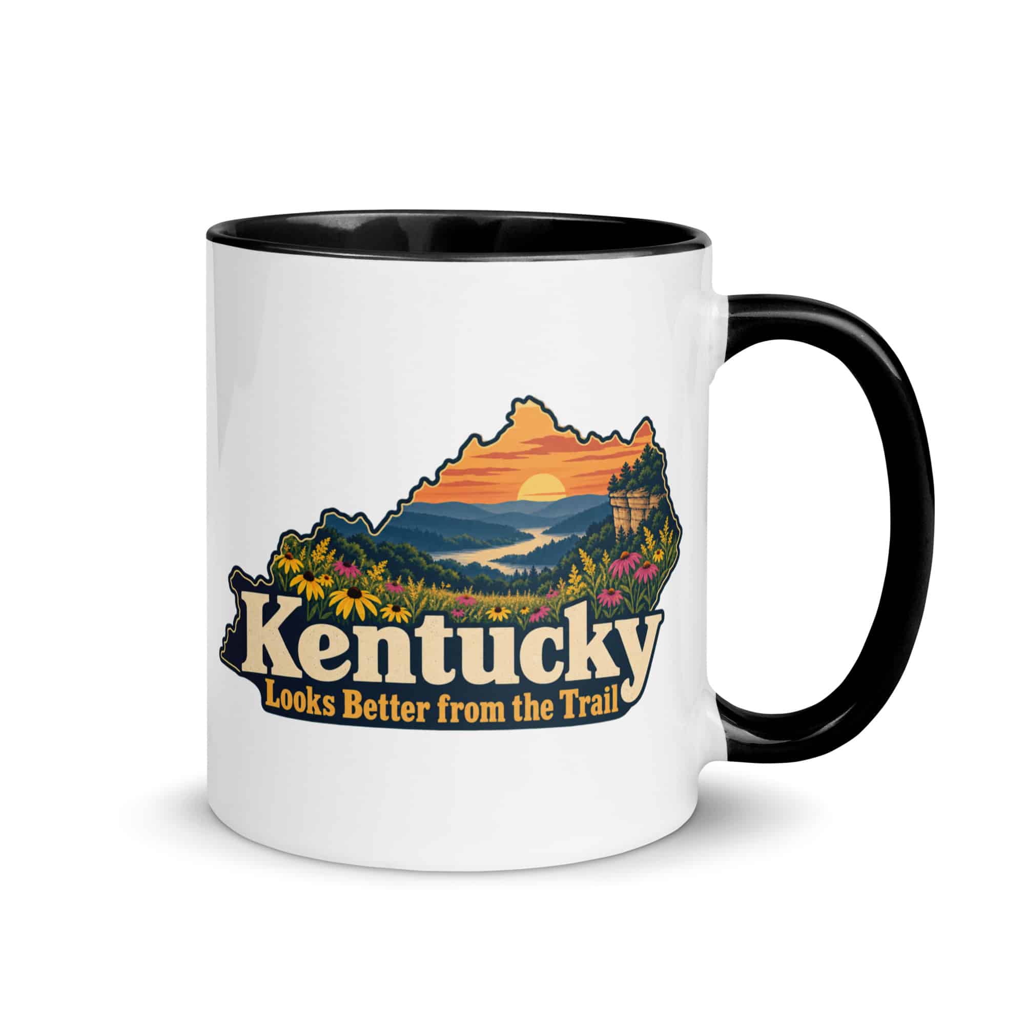 Kentucky Color Inside Coffee Mug: Wildflower meadow, Colorful Kentucky Silhouette