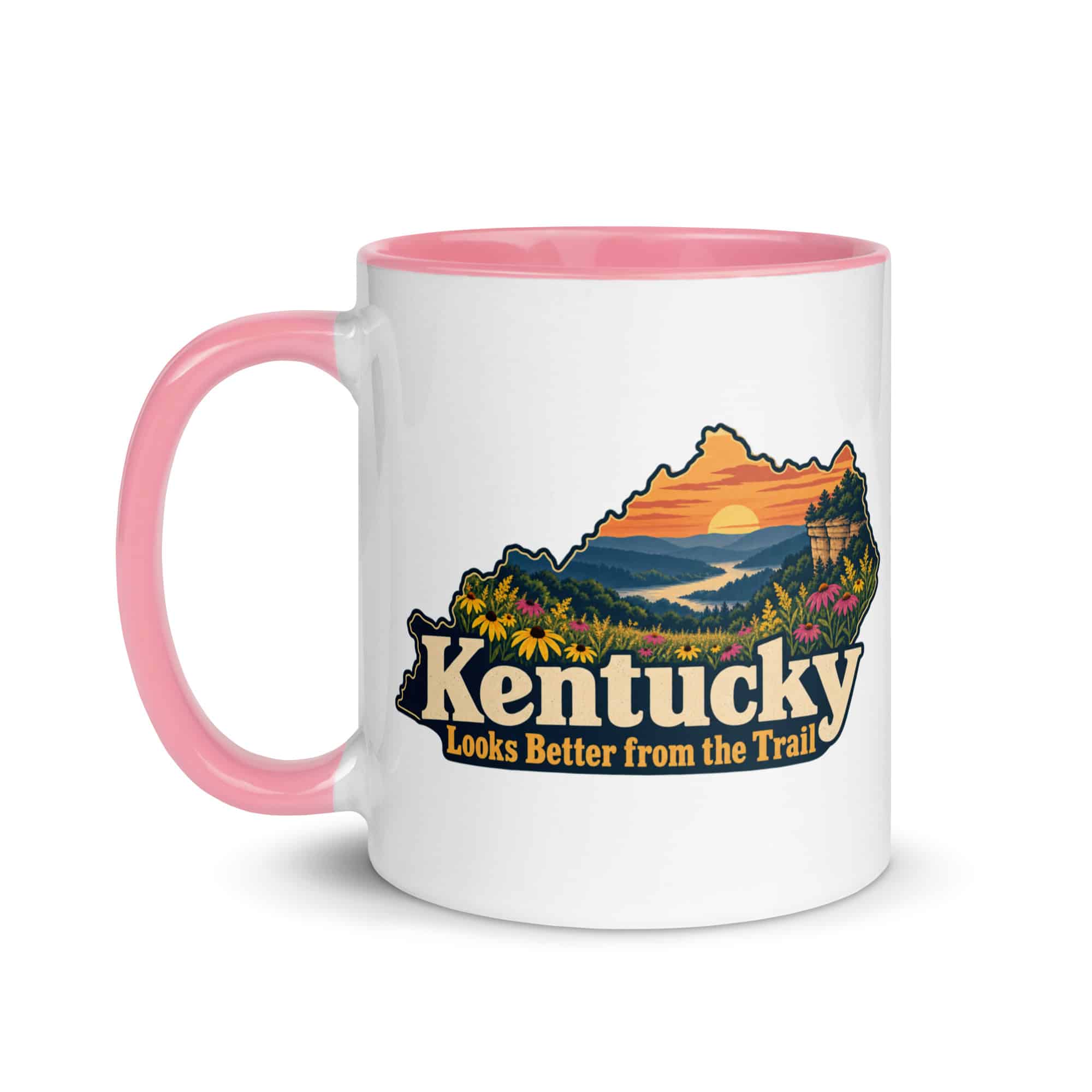 Kentucky Color Inside Coffee Mug: Wildflower meadow, Colorful Kentucky Silhouette
