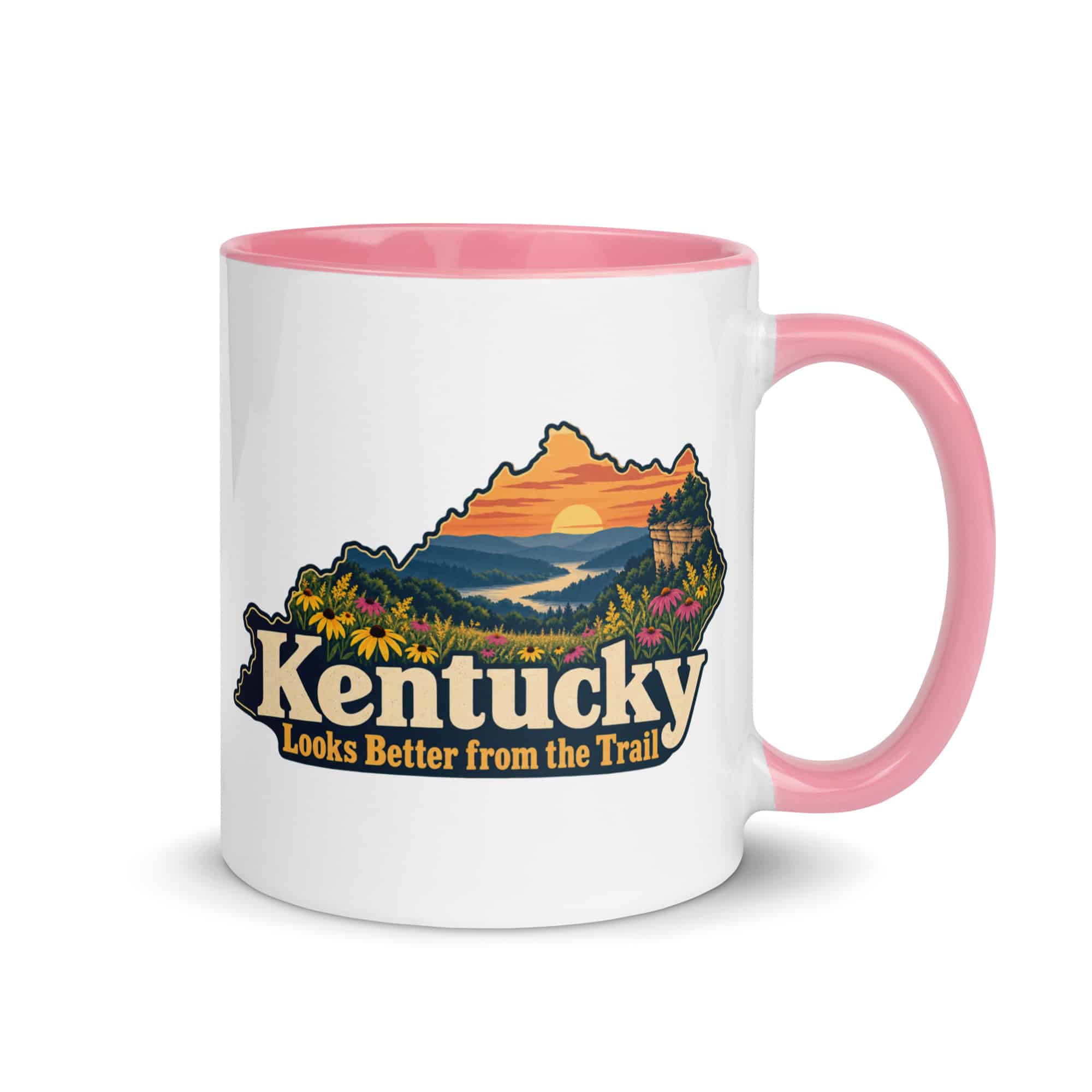 Kentucky Color Inside Coffee Mug: Wildflower meadow, Colorful Kentucky Silhouette