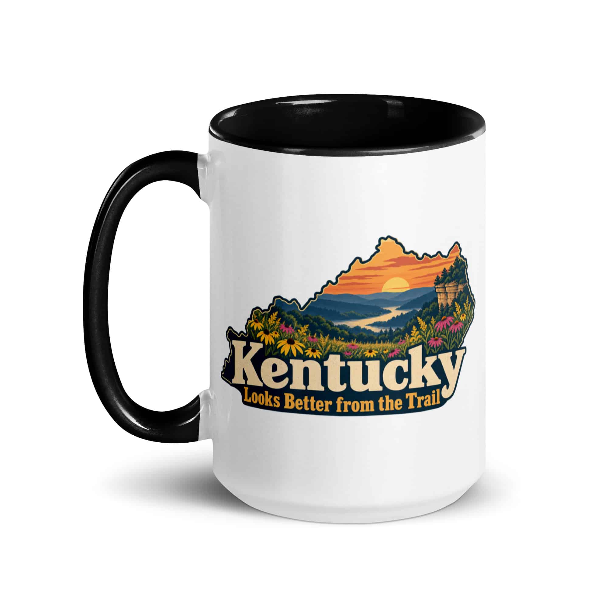 Kentucky Color Inside Coffee Mug: Wildflower meadow, Colorful Kentucky Silhouette