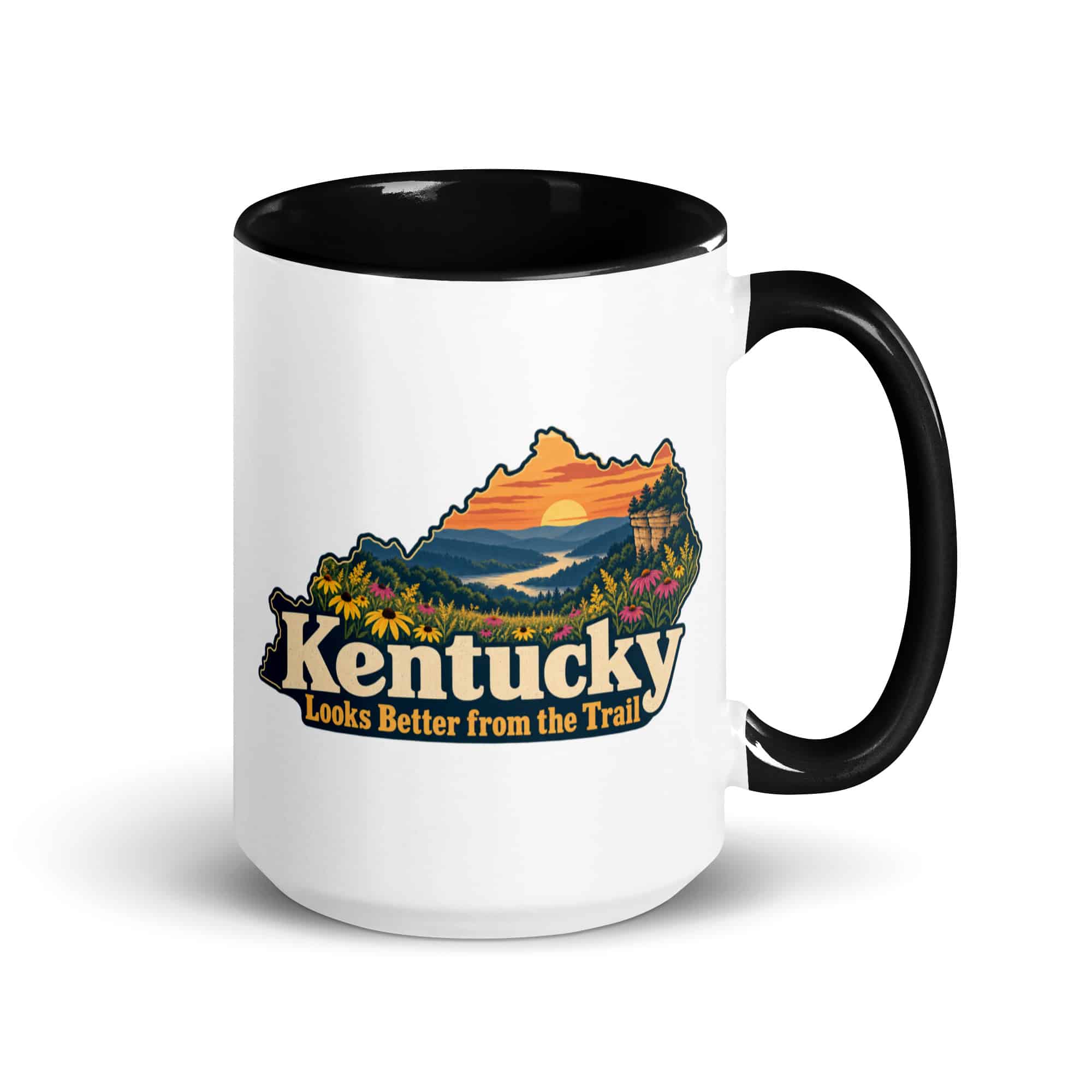 Kentucky Color Inside Coffee Mug: Wildflower meadow, Colorful Kentucky Silhouette