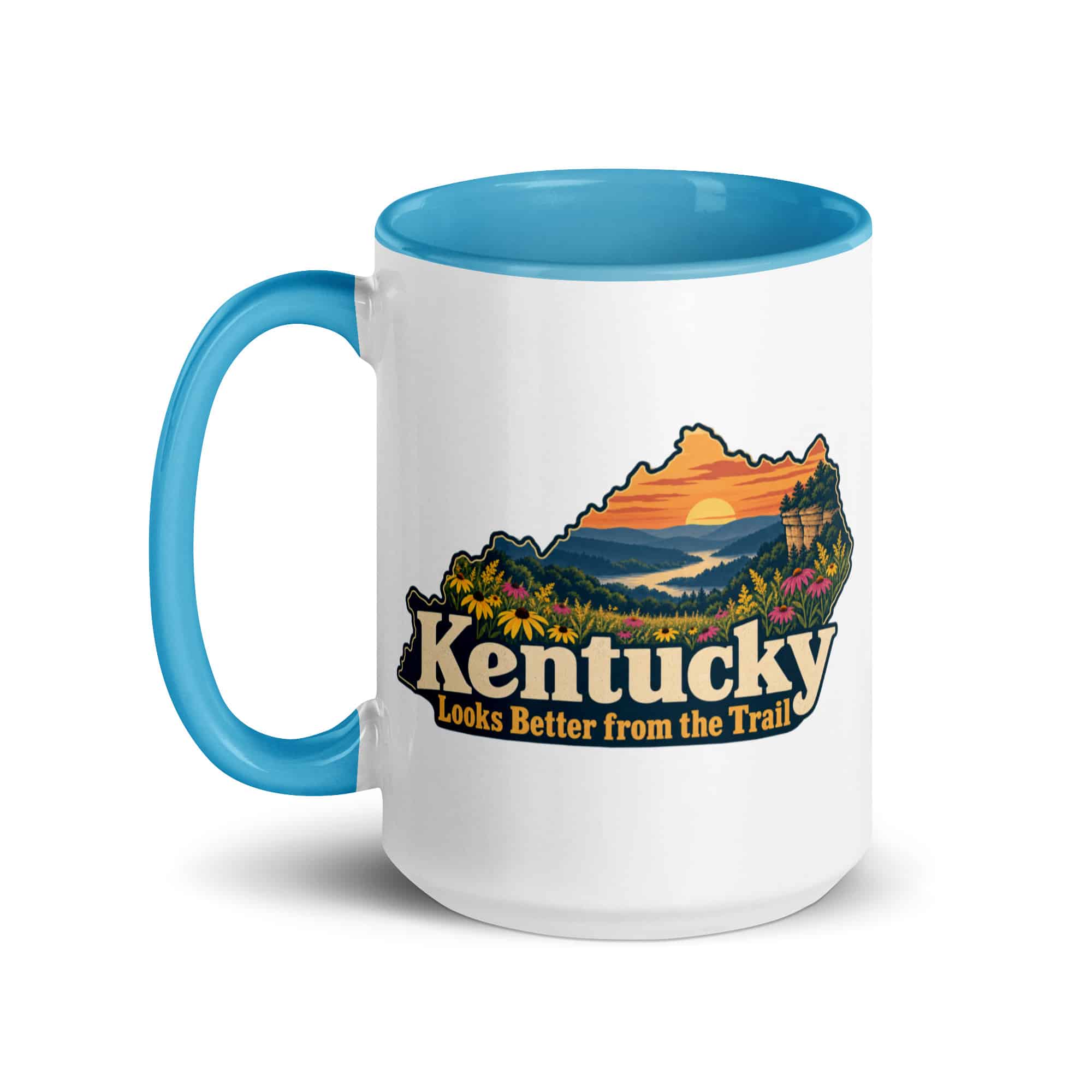 Kentucky Color Inside Coffee Mug: Wildflower meadow, Colorful Kentucky Silhouette