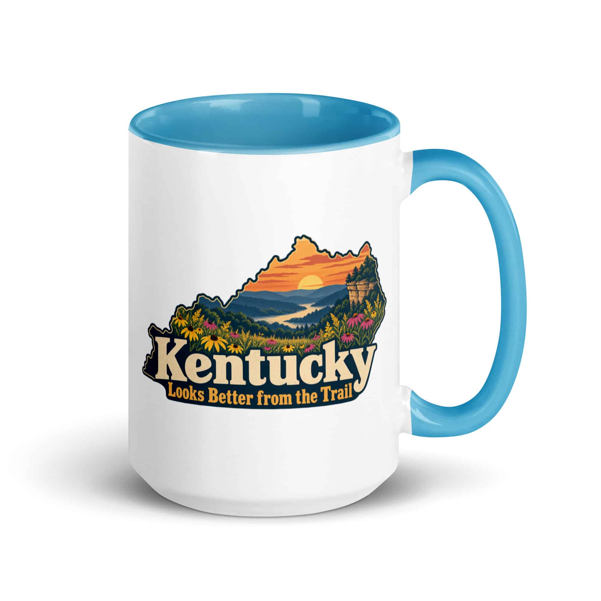 Kentucky Color Inside Coffee Mug: Wildflower meadow, Colorful Kentucky Silhouette