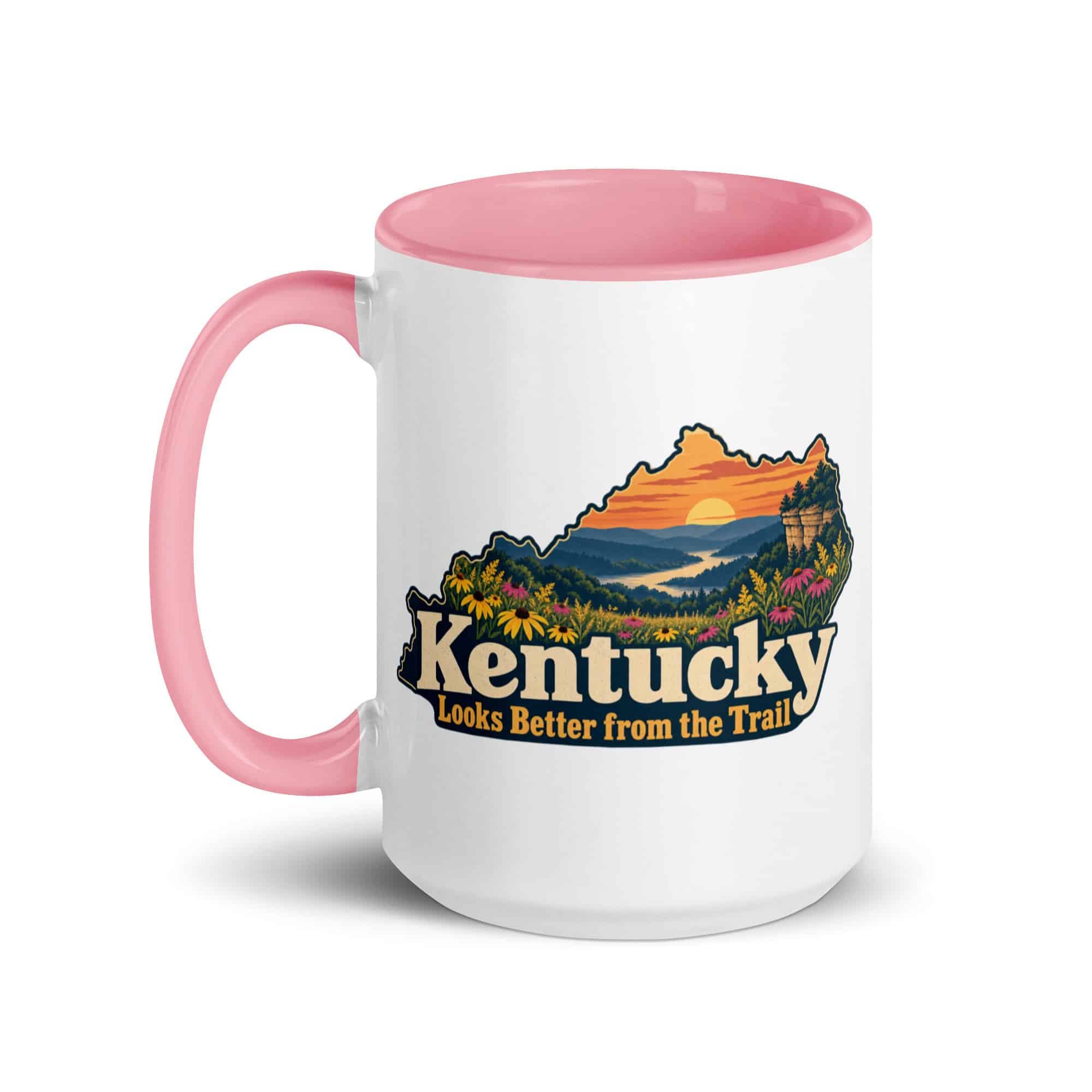 Kentucky Color Inside Coffee Mug: Wildflower meadow, Colorful Kentucky Silhouette