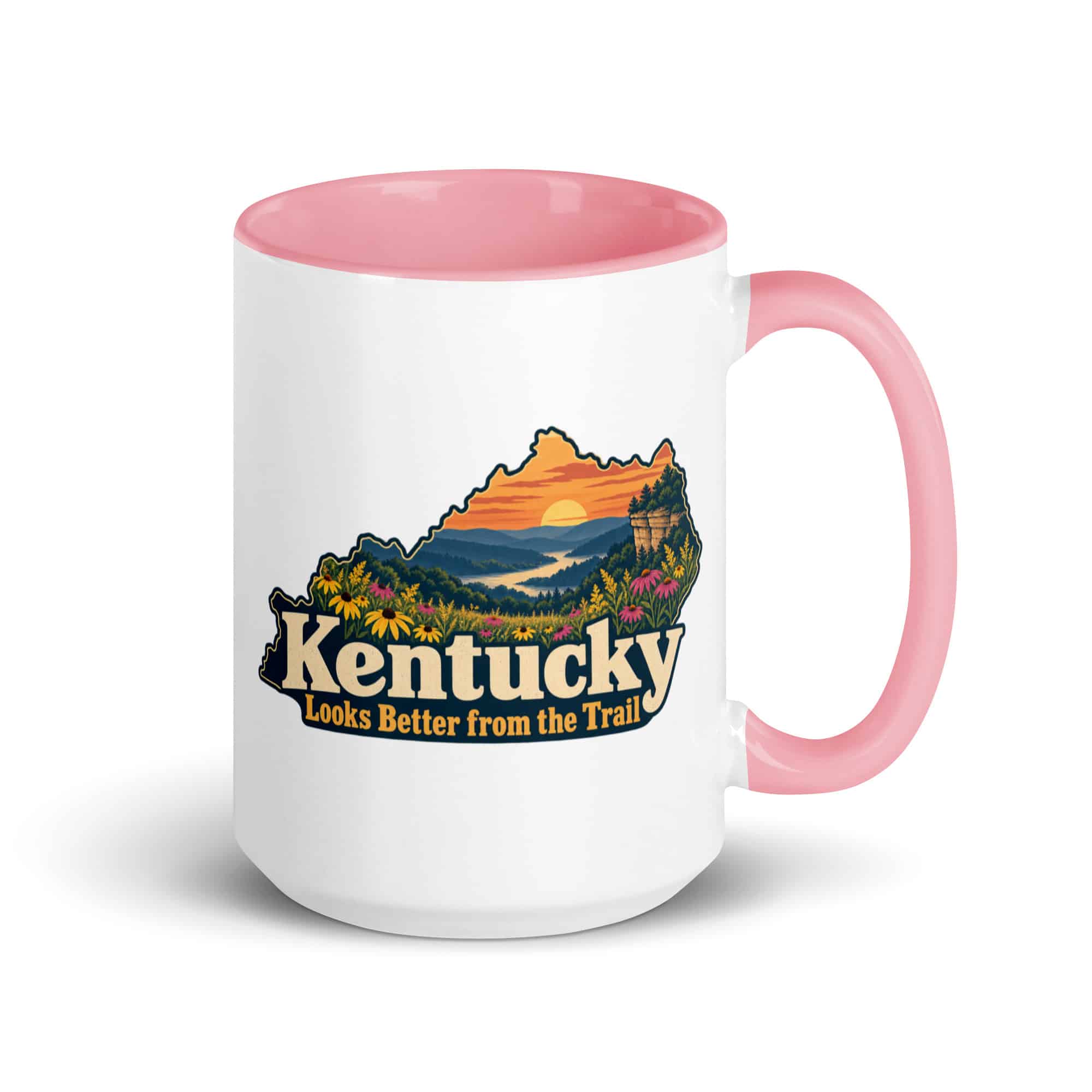 Kentucky Color Inside Coffee Mug: Wildflower meadow, Colorful Kentucky Silhouette