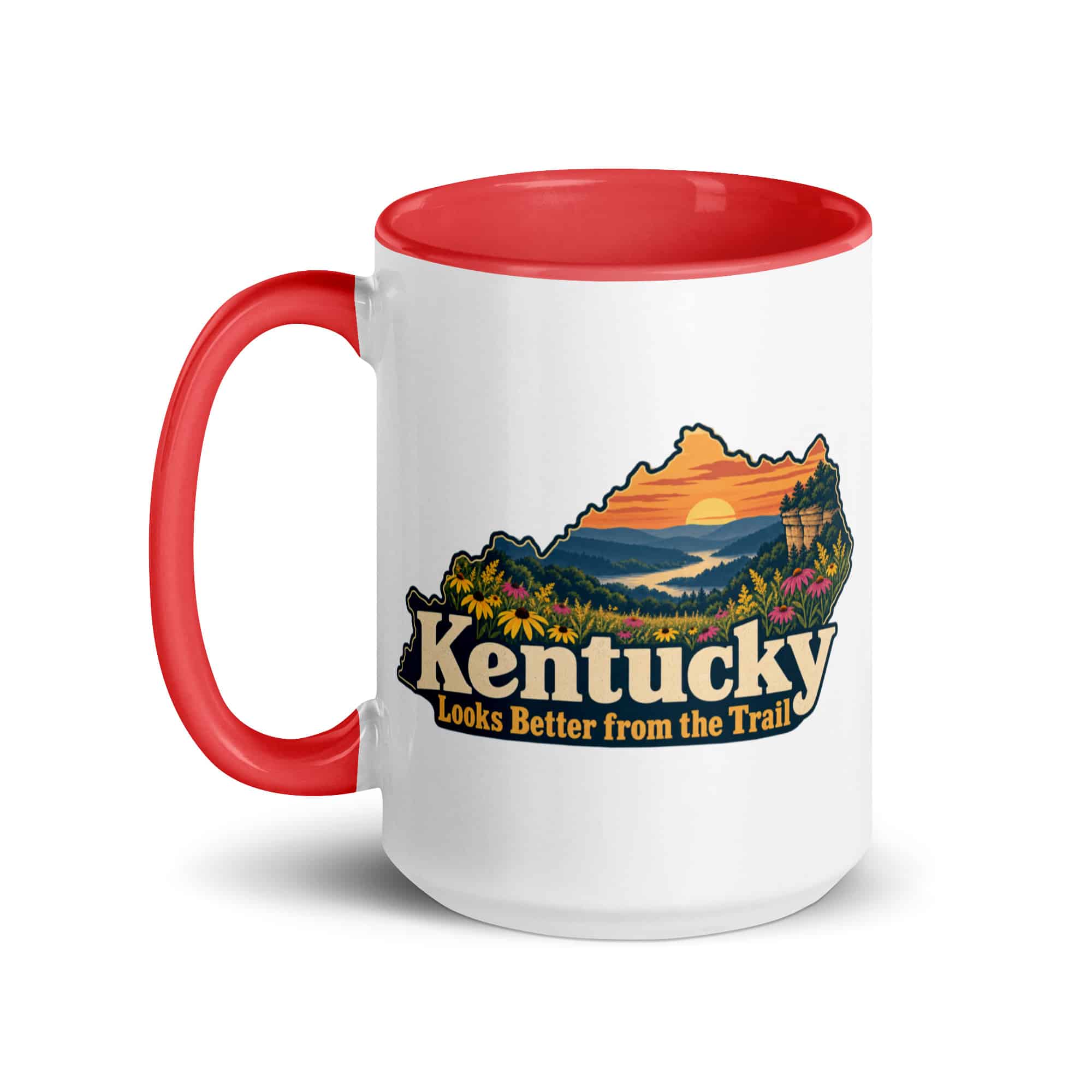 Kentucky Color Inside Coffee Mug: Wildflower meadow, Colorful Kentucky Silhouette