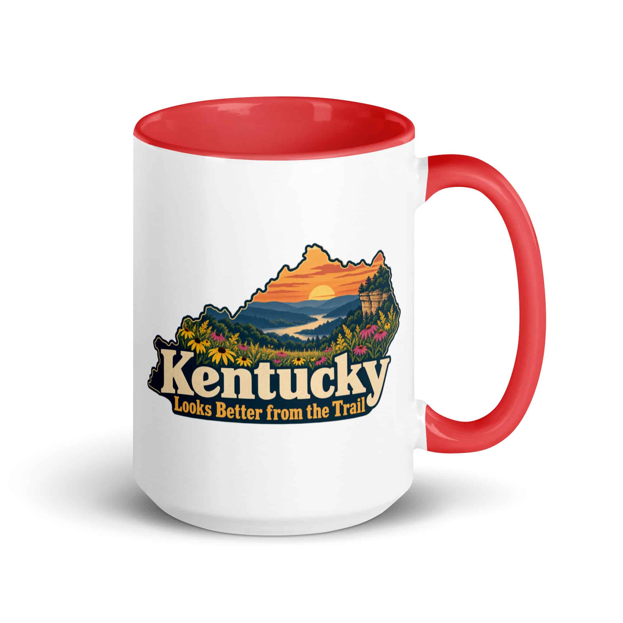 Kentucky Color Inside Coffee Mug: Wildflower meadow, Colorful Kentucky Silhouette