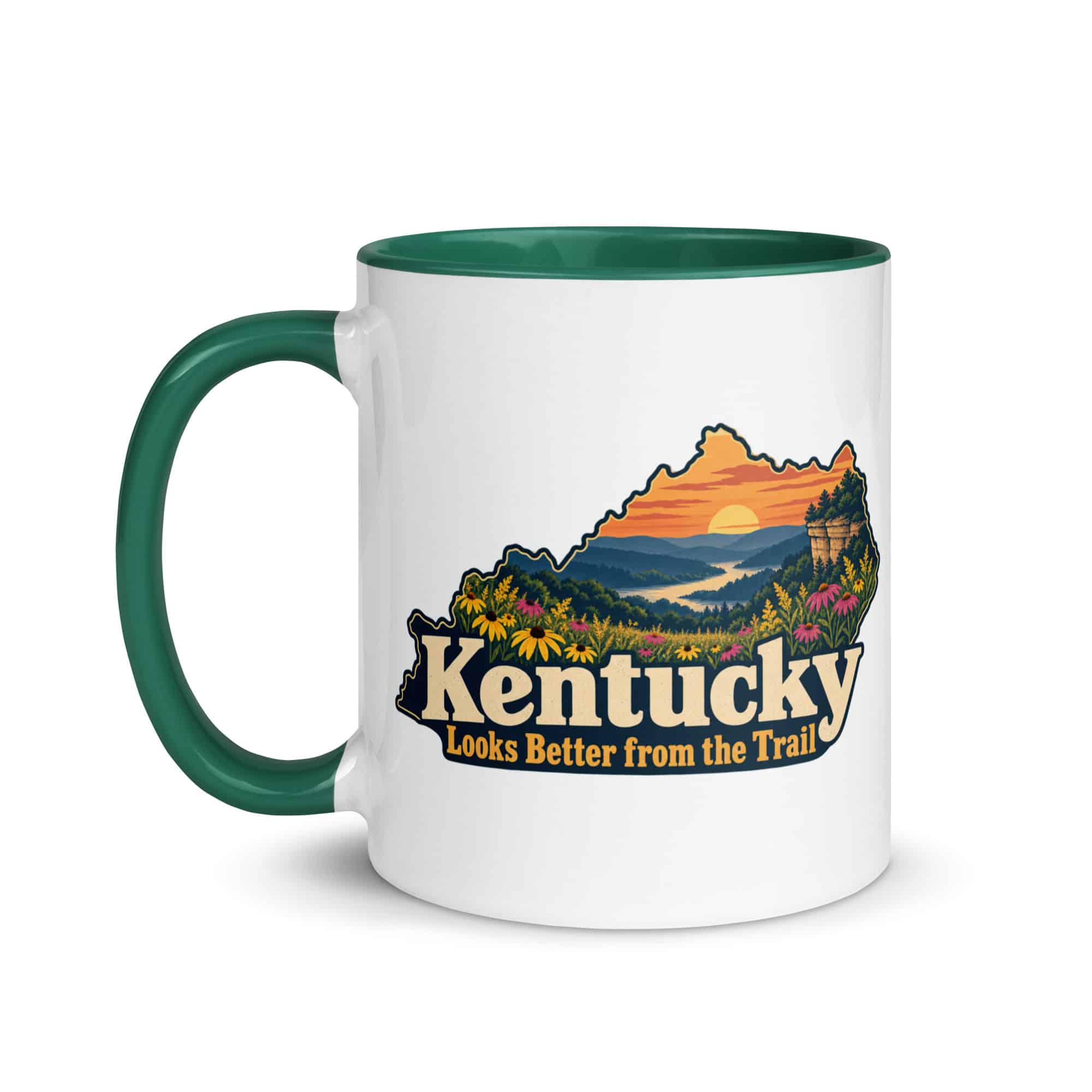 Kentucky Color Inside Coffee Mug: Wildflower meadow, Colorful Kentucky Silhouette