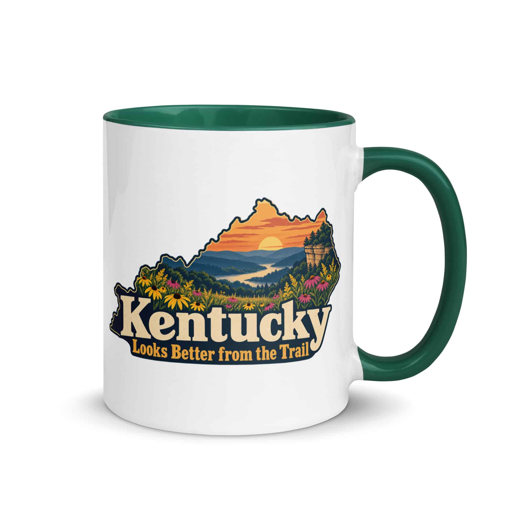Kentucky Color Inside Coffee Mug: Wildflower meadow, Colorful Kentucky Silhouette