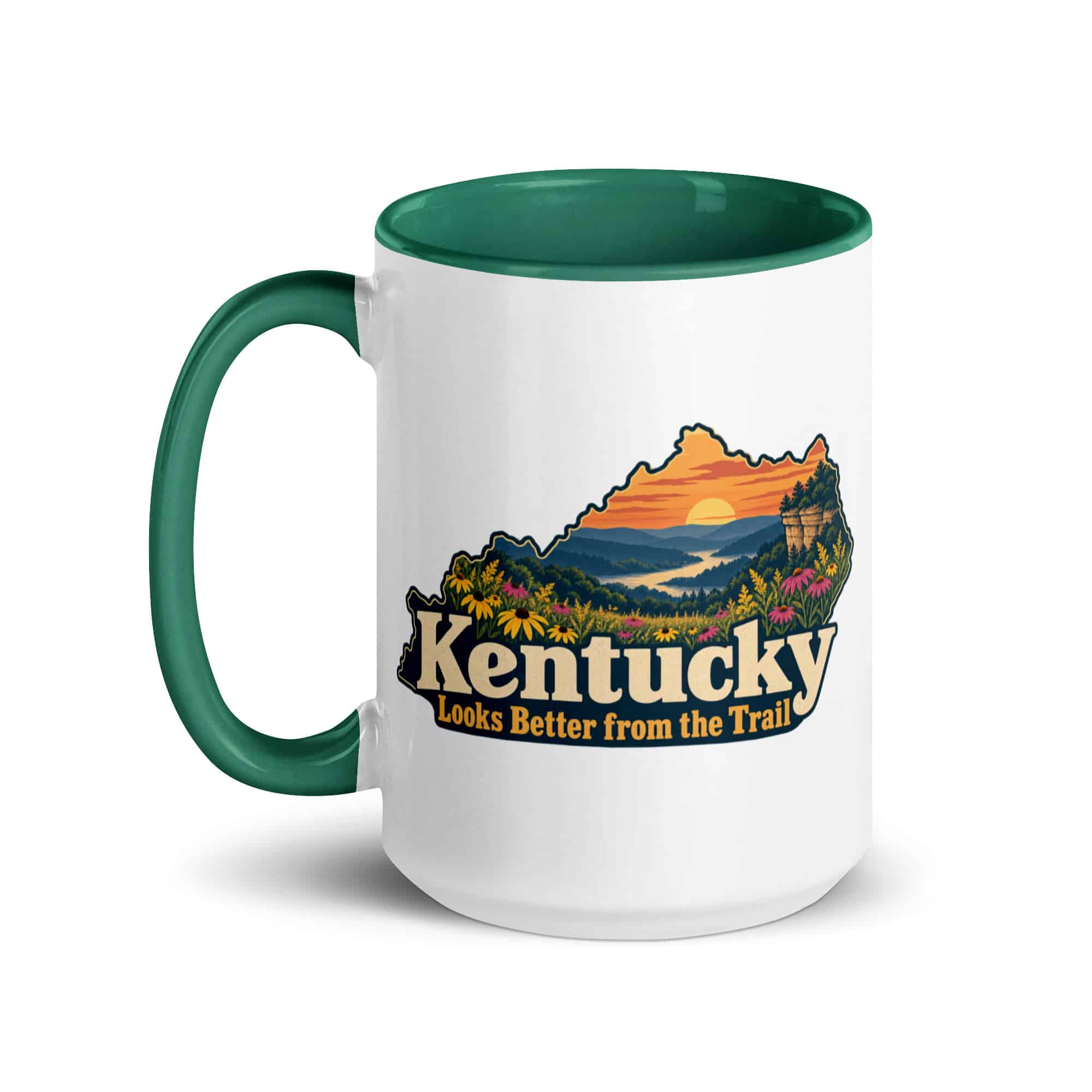 Kentucky Color Inside Coffee Mug: Wildflower meadow, Colorful Kentucky Silhouette