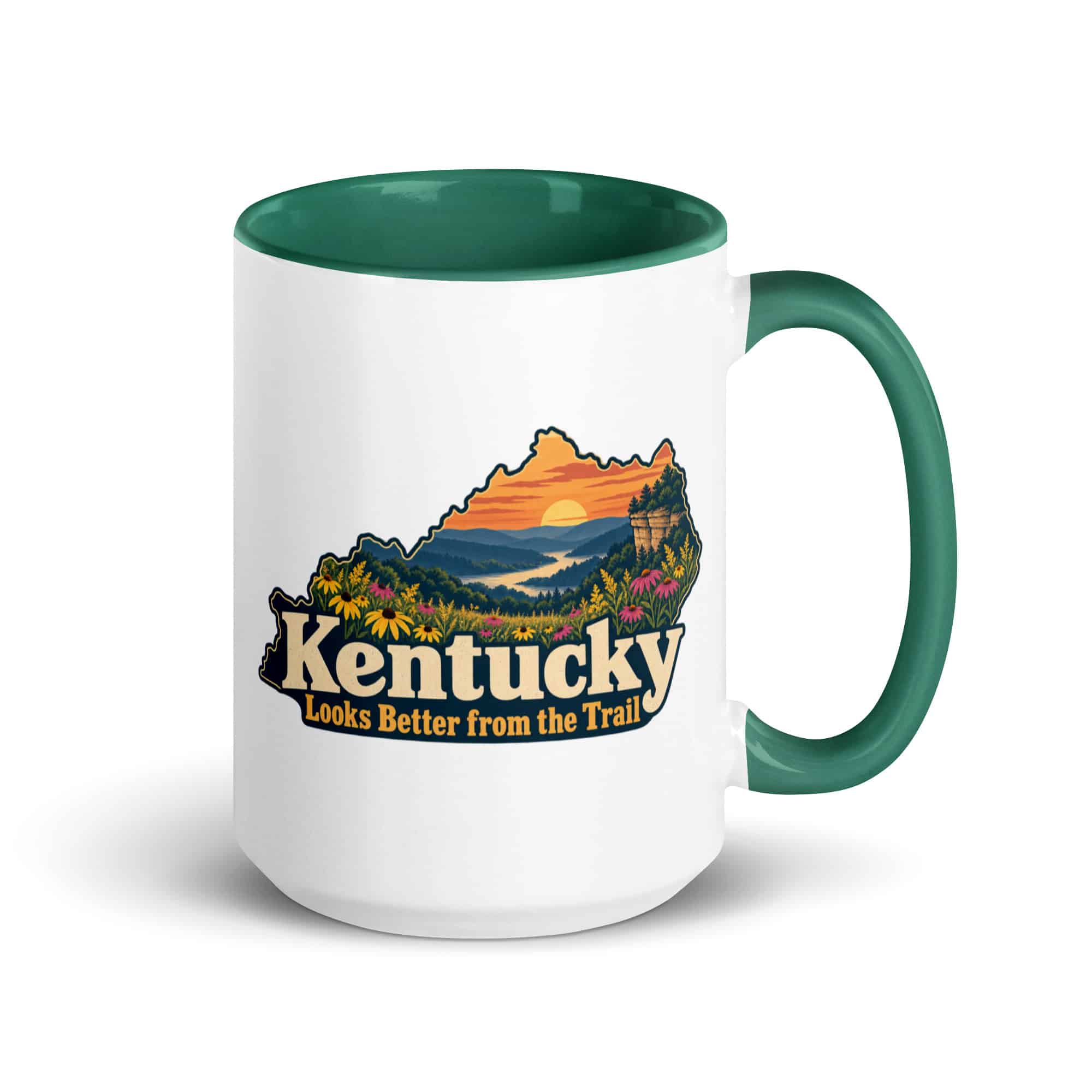 Kentucky Color Inside Coffee Mug: Wildflower meadow, Colorful Kentucky Silhouette