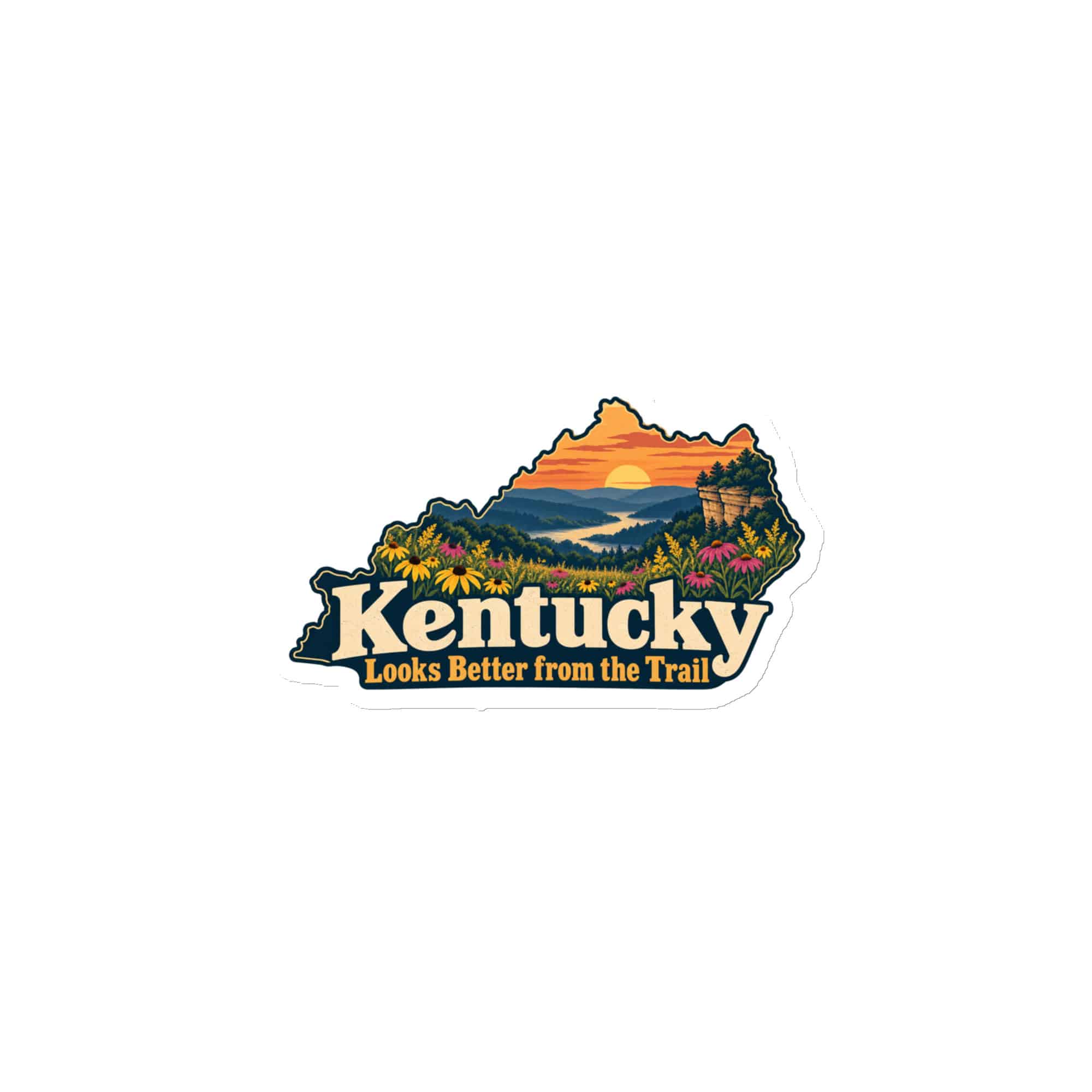Kentucky Die-Cut Magnet: Wildflower meadow, Colorful Kentucky Silhouette