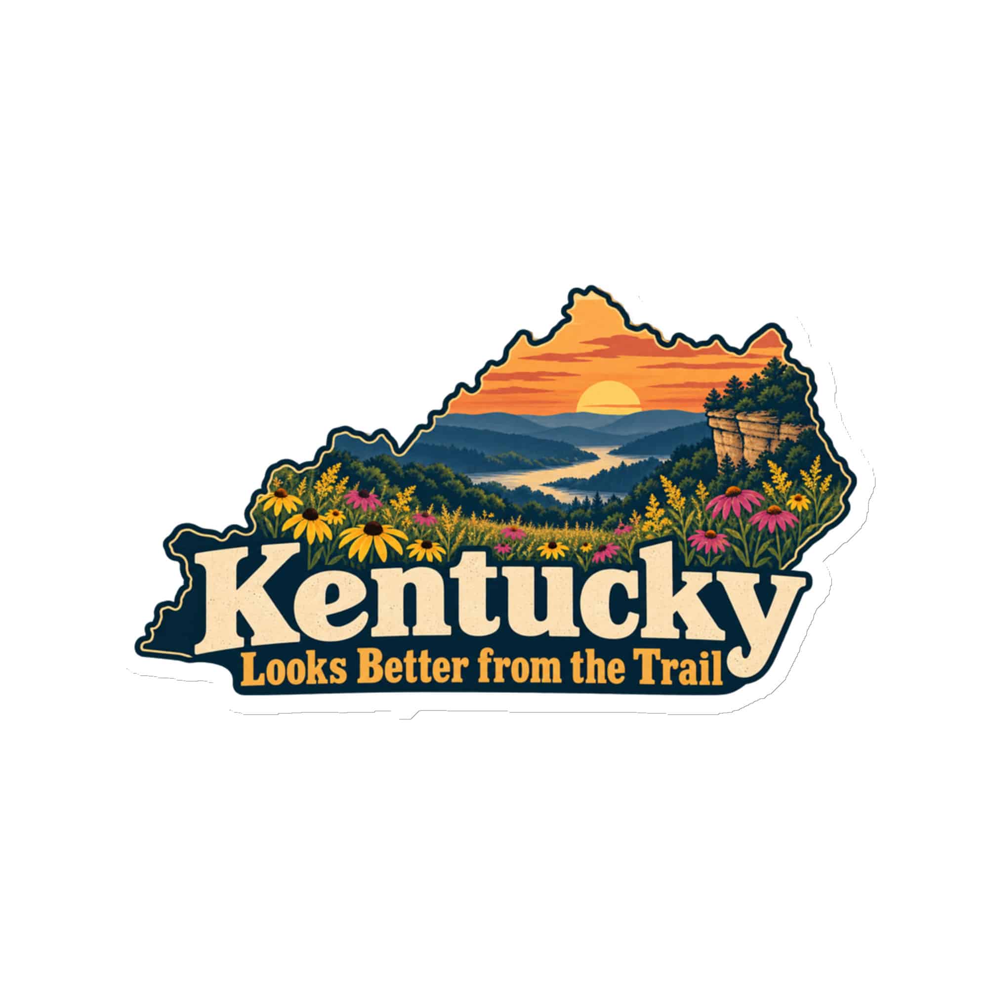 Kentucky Die-Cut Magnet: Wildflower meadow, Colorful Kentucky Silhouette