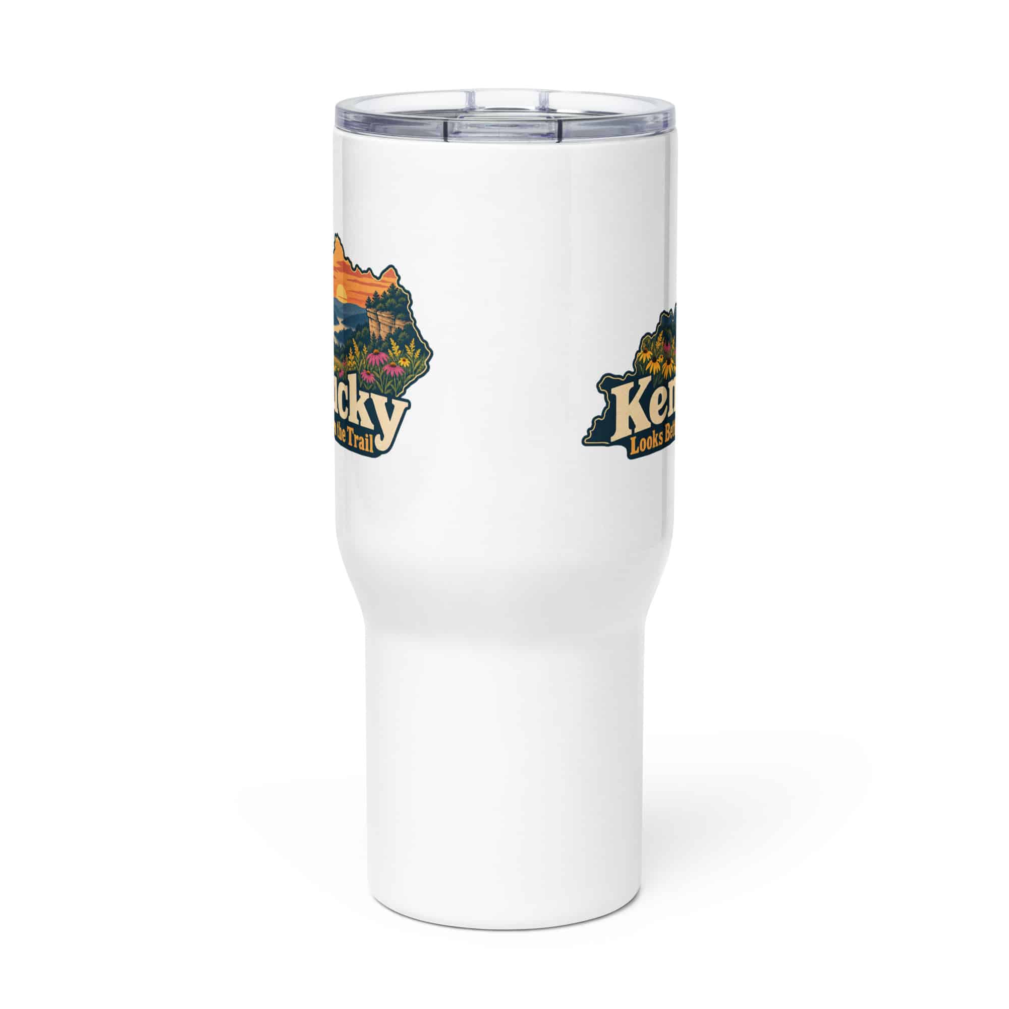 Kentucky Travel Mug: Wildflower meadow, Colorful Kentucky Silhouette