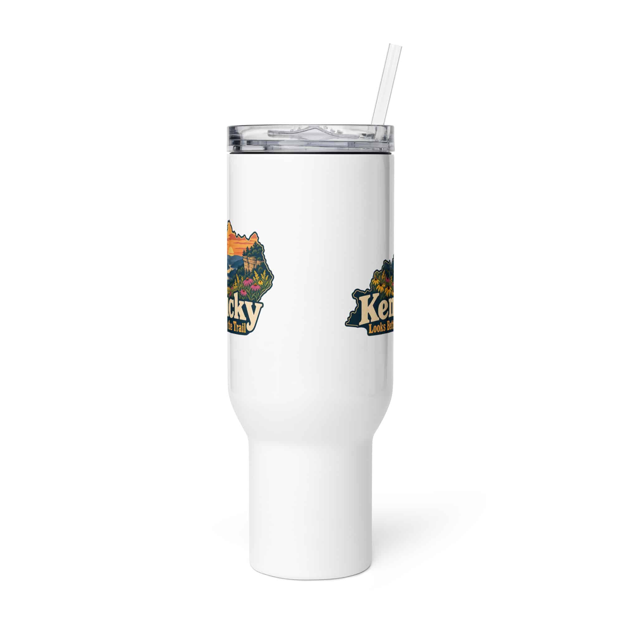 Kentucky Travel Mug: Wildflower meadow, Colorful Kentucky Silhouette