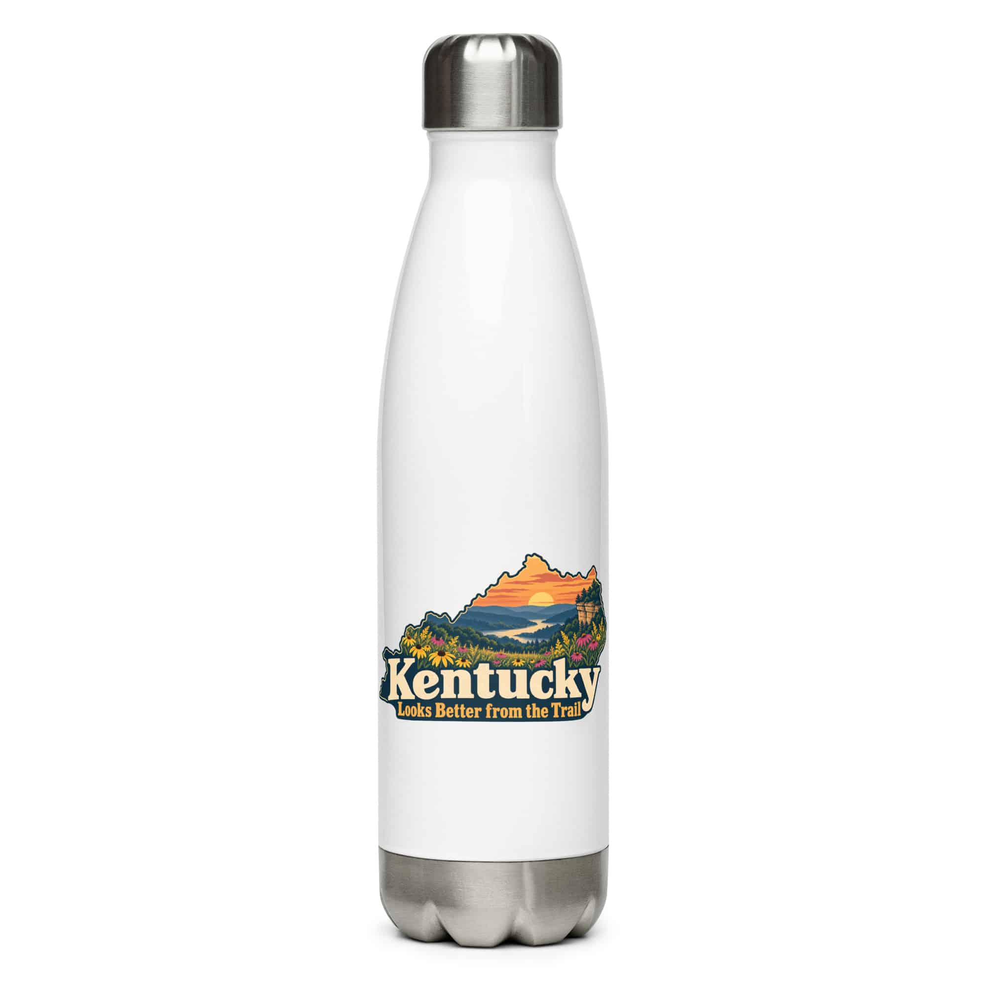 Kentucky Stainless Steel Water Bottle: Wildflower meadow, Colorful Kentucky Silhouette