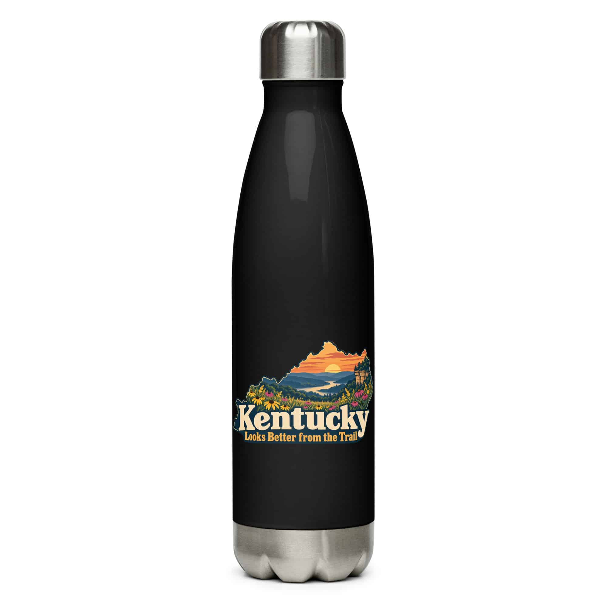 Kentucky Stainless Steel Water Bottle: Wildflower meadow, Colorful Kentucky Silhouette