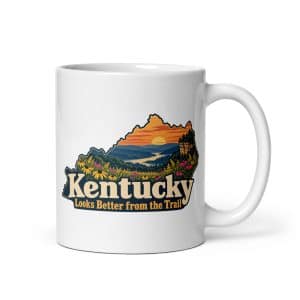 Kentucky White Ceramic Coffee Mug: Wildflower meadow, Colorful Kentucky Silhouette - 11 oz - Main