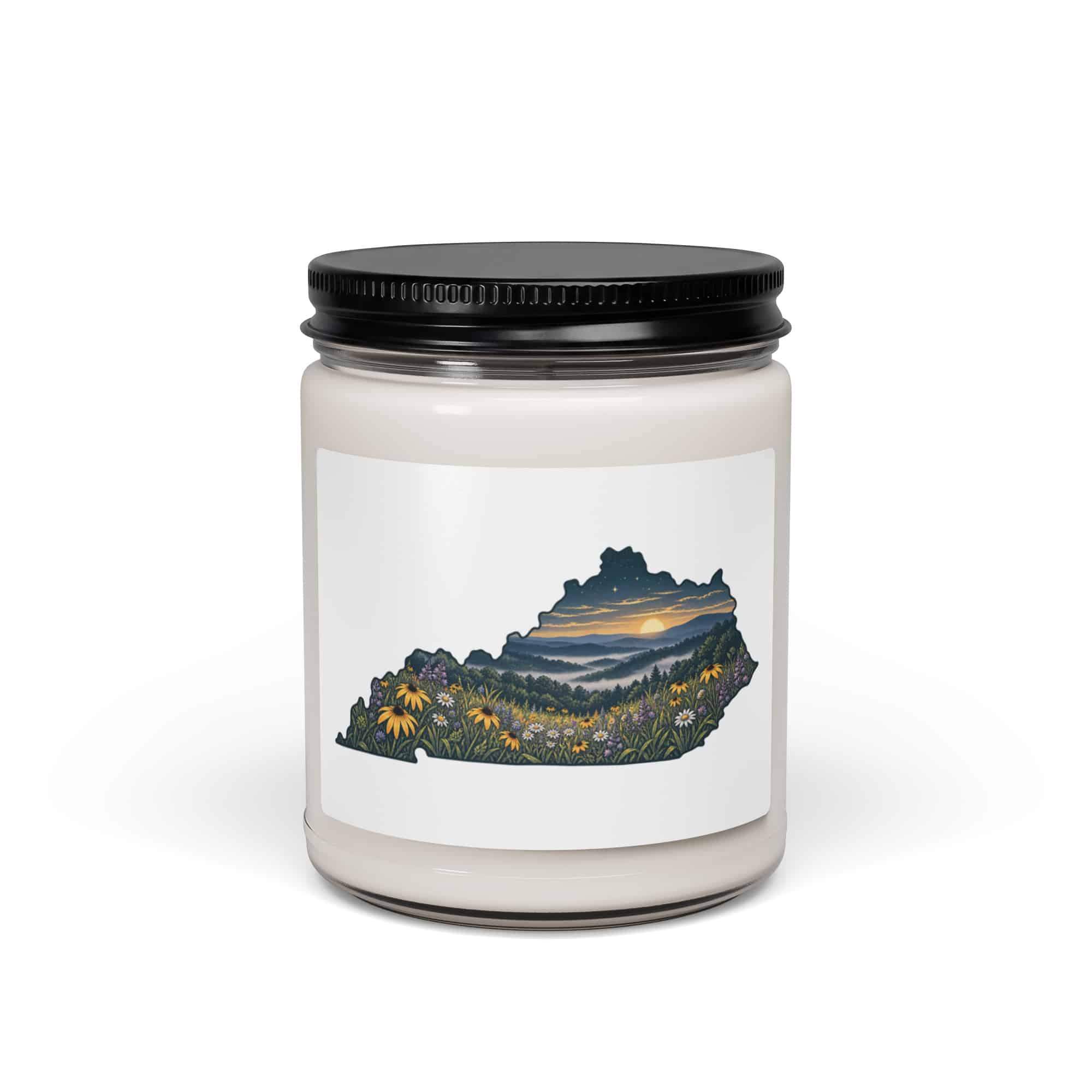 Kentucky Soy Wax Candle: Wildflower meadow, Illustrated Kentucky Silhouette
