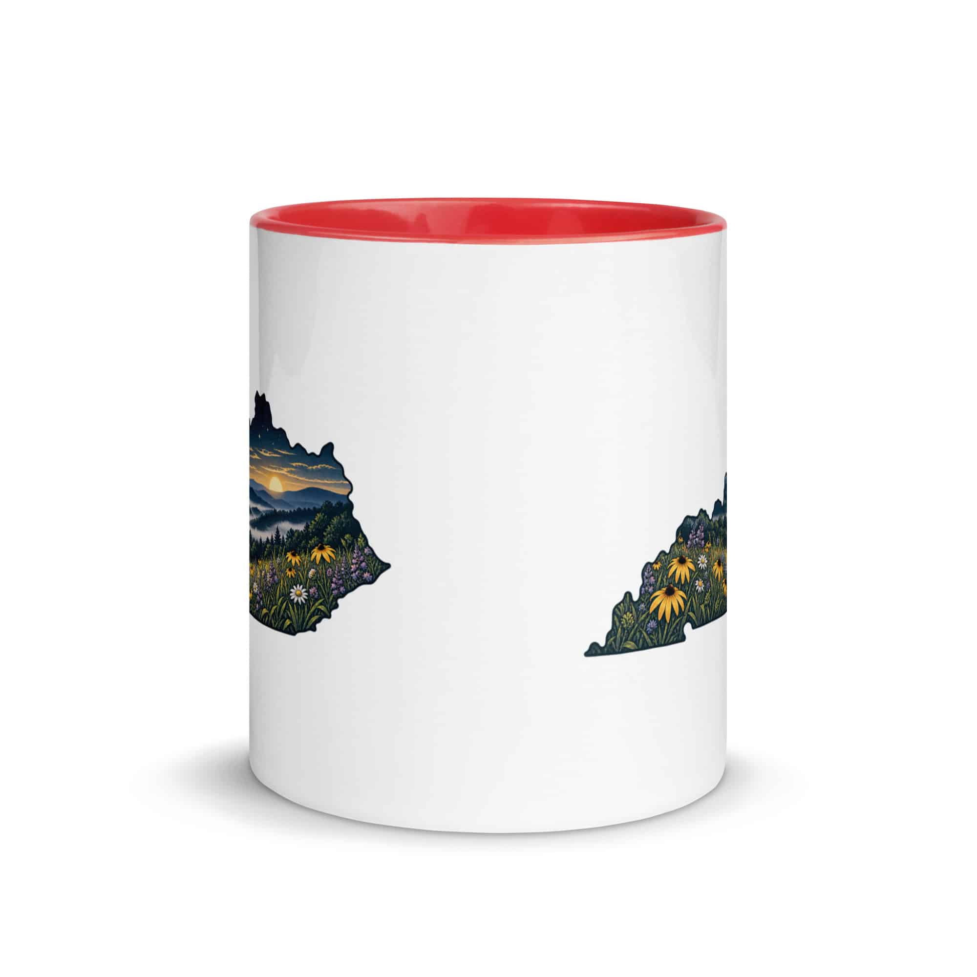 Kentucky Color Inside Coffee Mug: Wildflower meadow, Illustrated Kentucky Silhouette