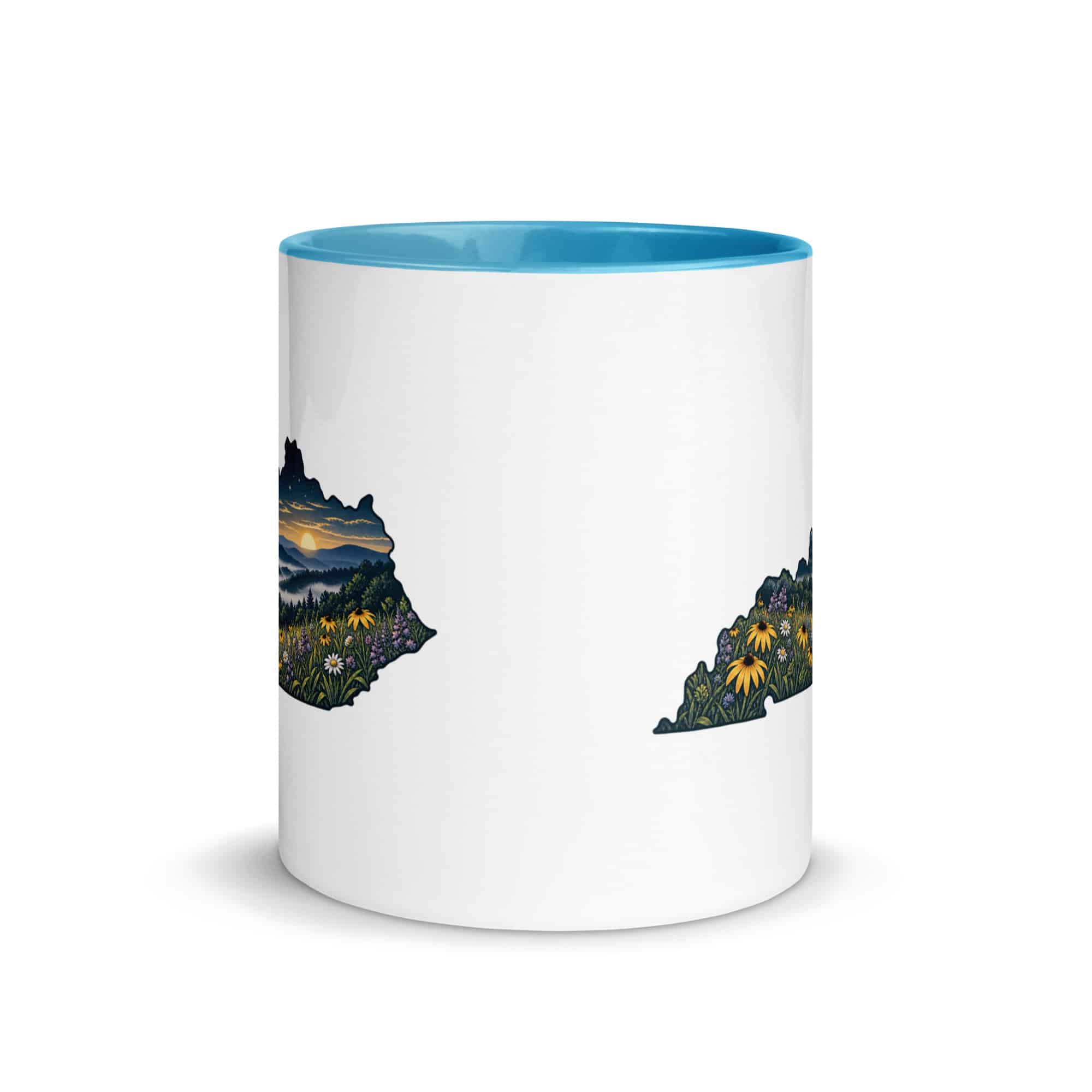 Kentucky Color Inside Coffee Mug: Wildflower meadow, Illustrated Kentucky Silhouette