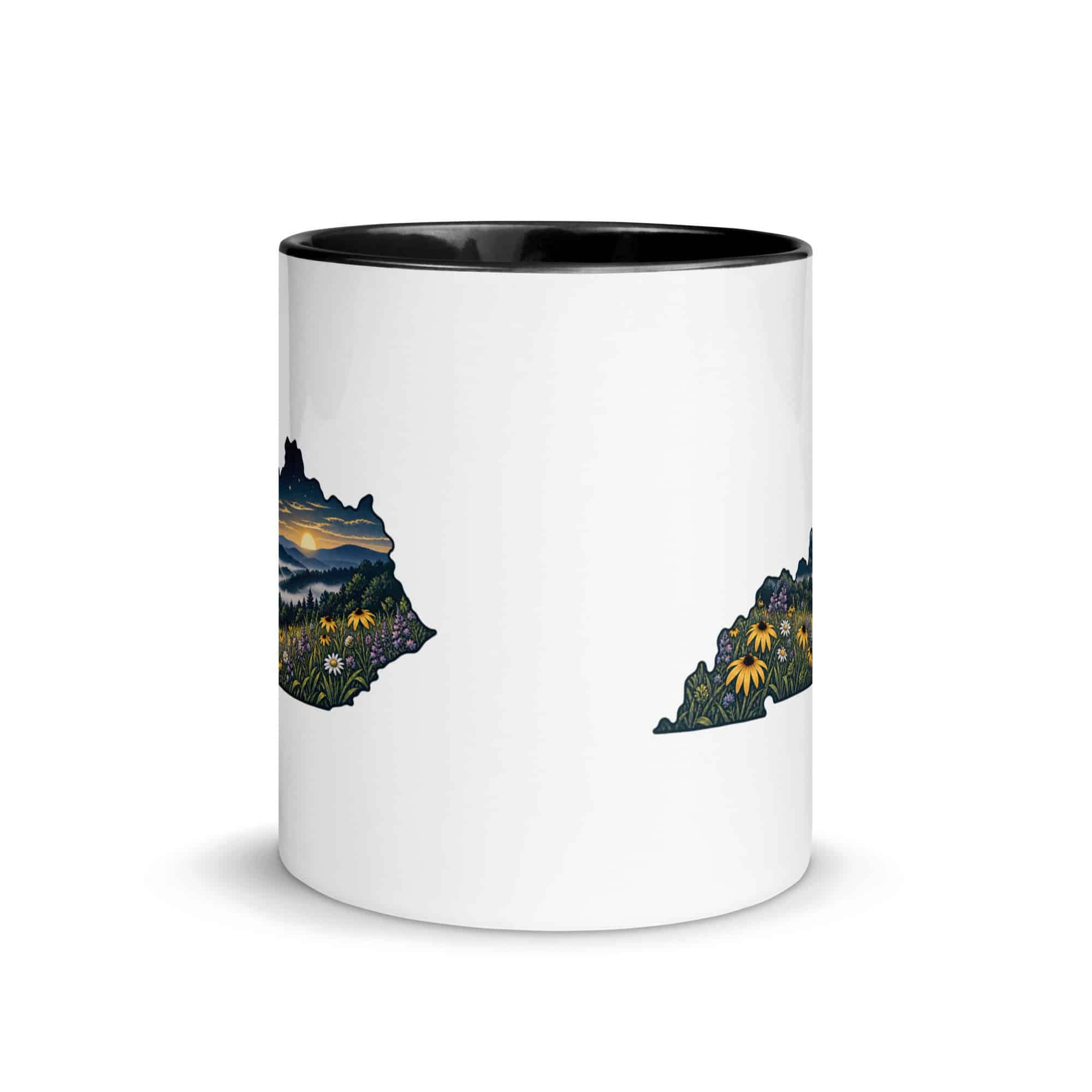 Kentucky Color Inside Coffee Mug: Wildflower meadow, Illustrated Kentucky Silhouette