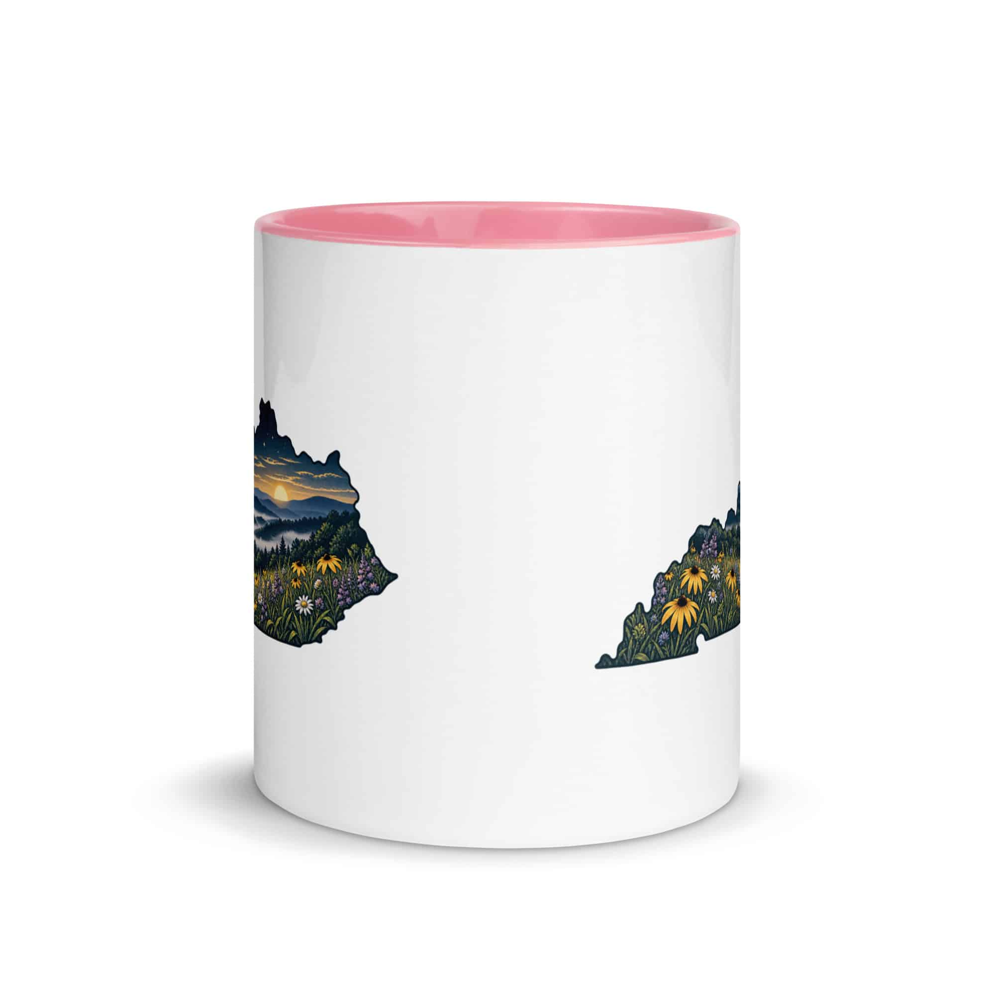 Kentucky Color Inside Coffee Mug: Wildflower meadow, Illustrated Kentucky Silhouette