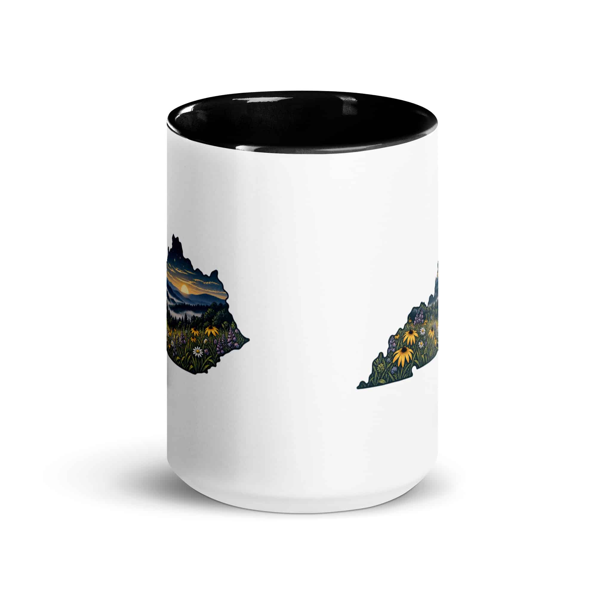 Kentucky Color Inside Coffee Mug: Wildflower meadow, Illustrated Kentucky Silhouette