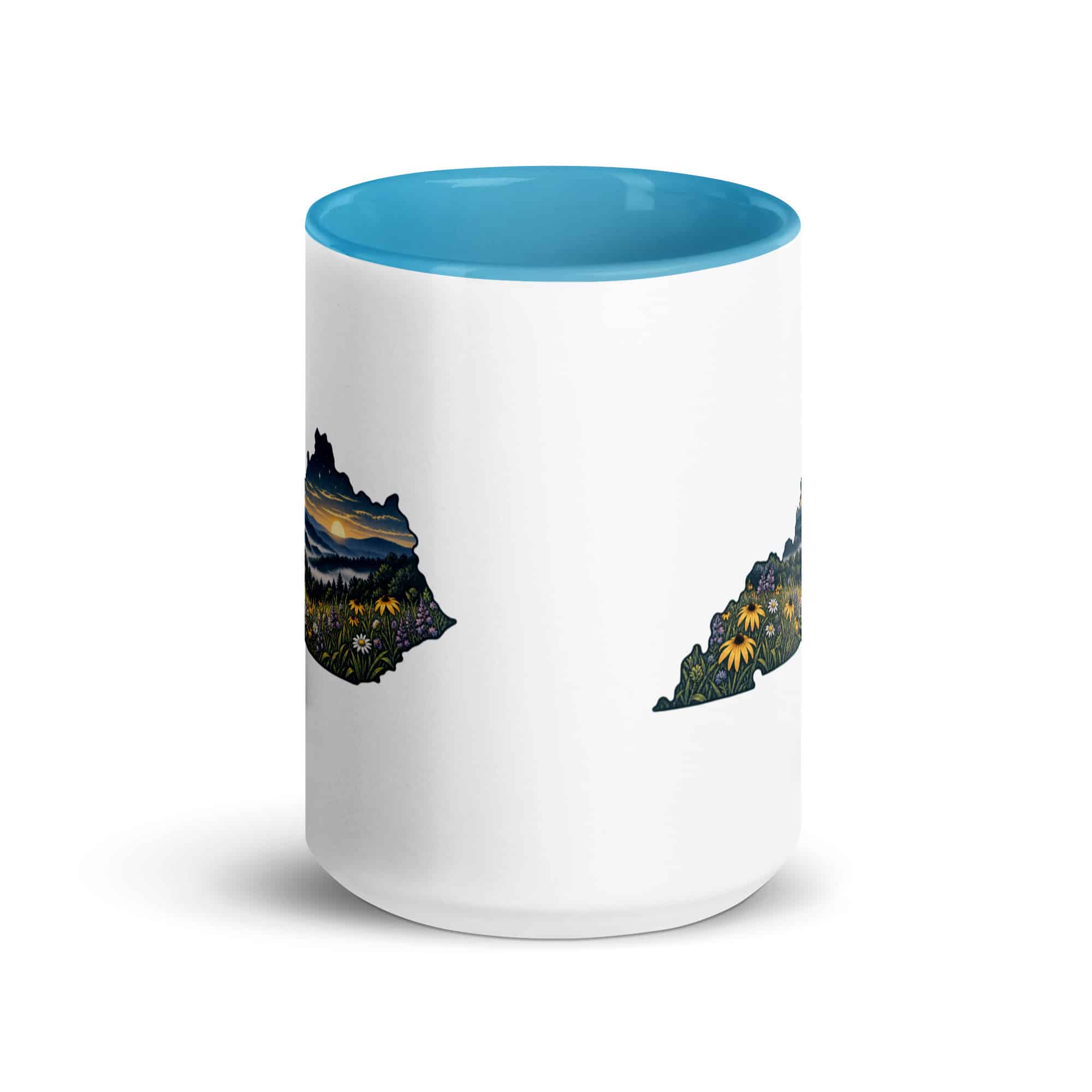 Kentucky Color Inside Coffee Mug: Wildflower meadow, Illustrated Kentucky Silhouette