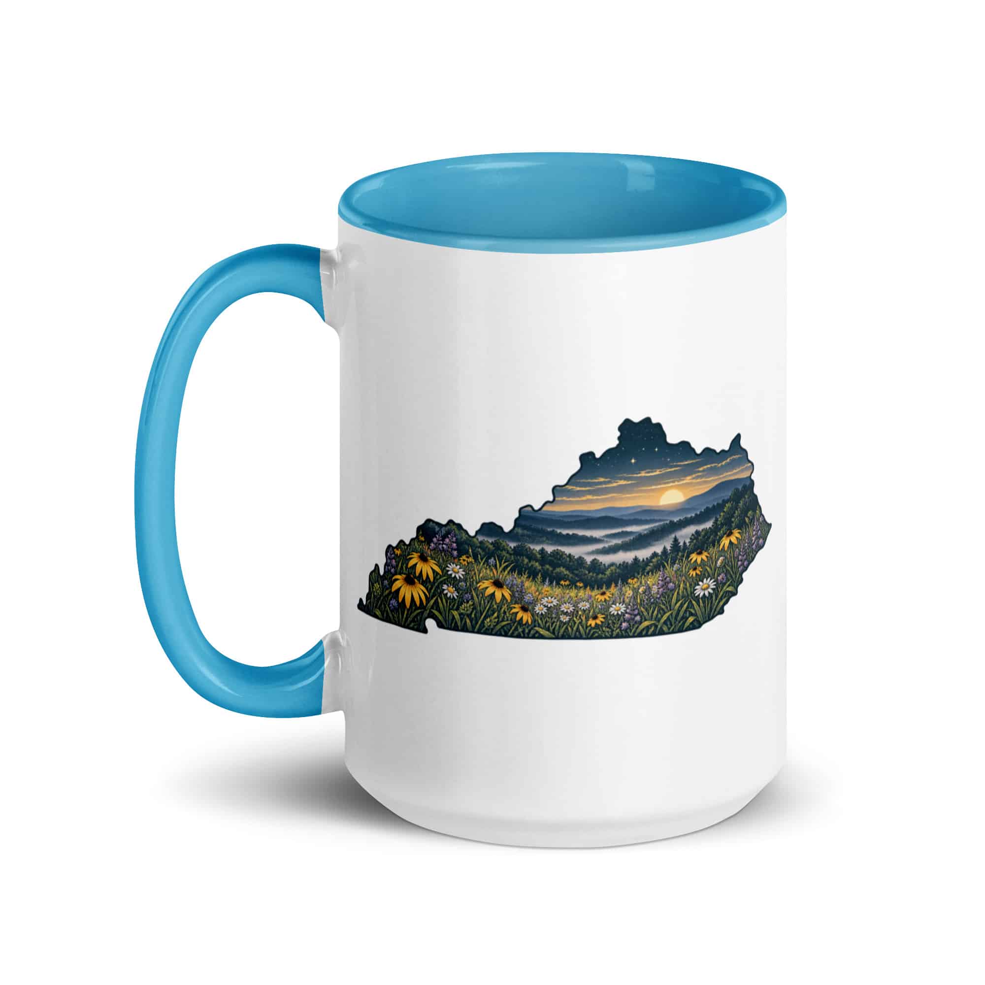 Kentucky Color Inside Coffee Mug: Wildflower meadow, Illustrated Kentucky Silhouette
