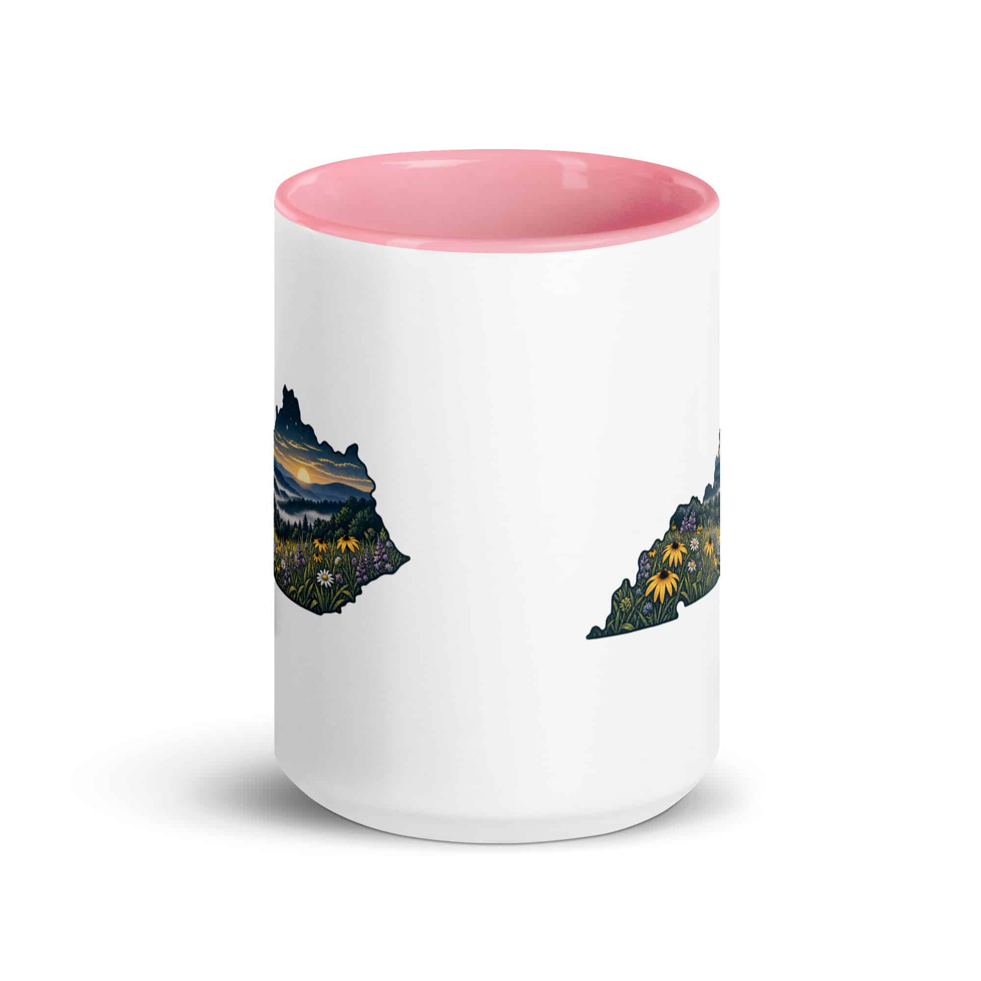 Kentucky Color Inside Coffee Mug: Wildflower meadow, Illustrated Kentucky Silhouette