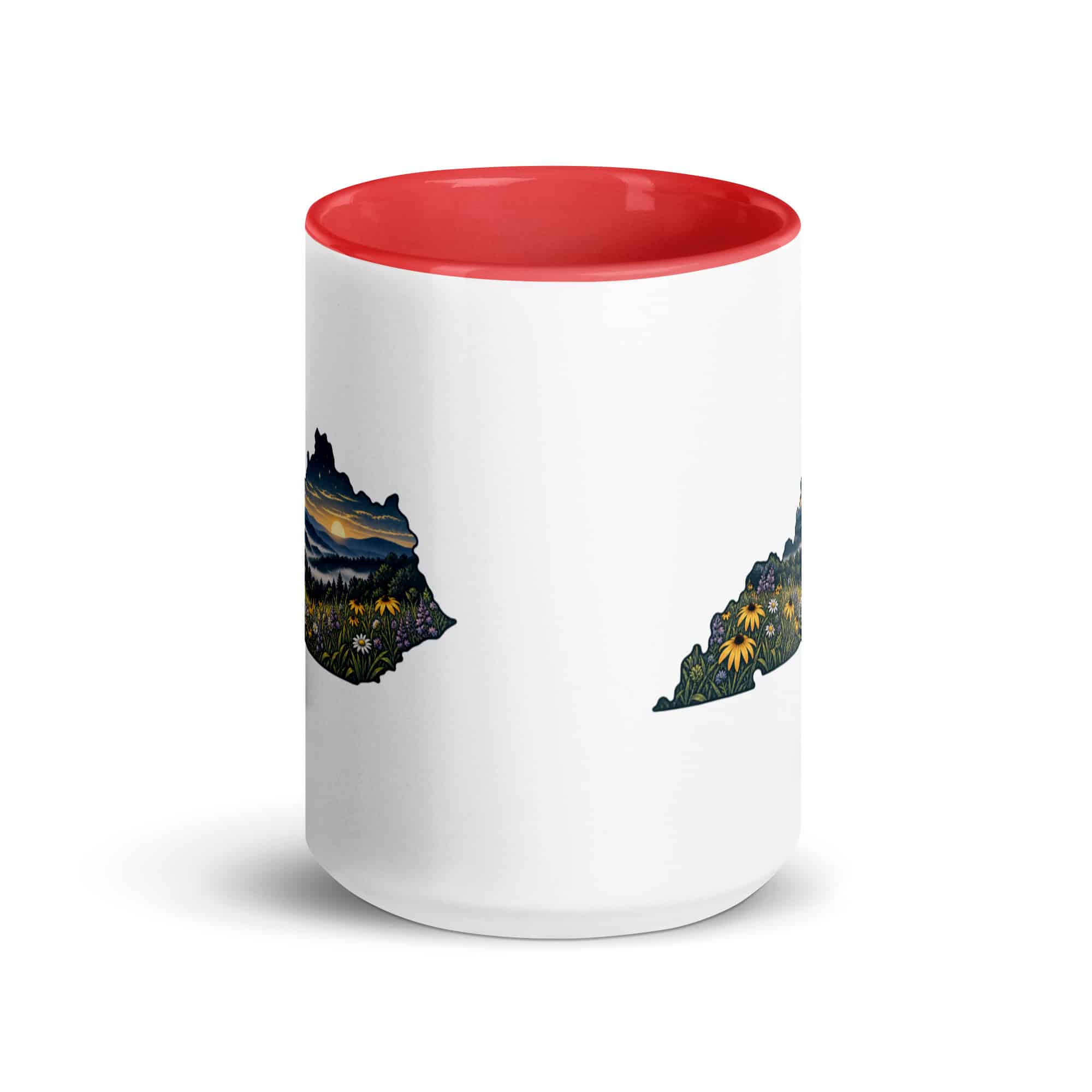 Kentucky Color Inside Coffee Mug: Wildflower meadow, Illustrated Kentucky Silhouette