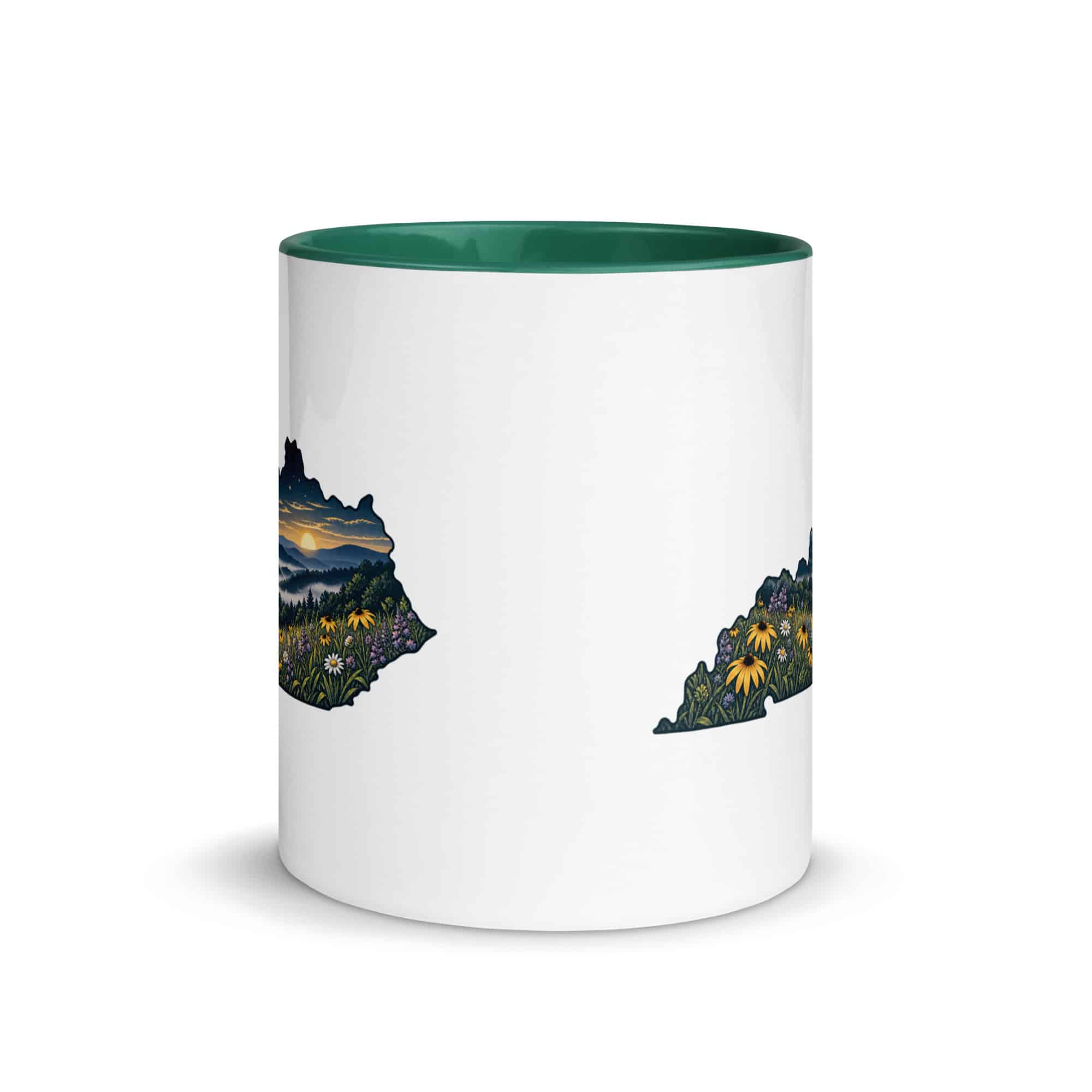 Kentucky Color Inside Coffee Mug: Wildflower meadow, Illustrated Kentucky Silhouette