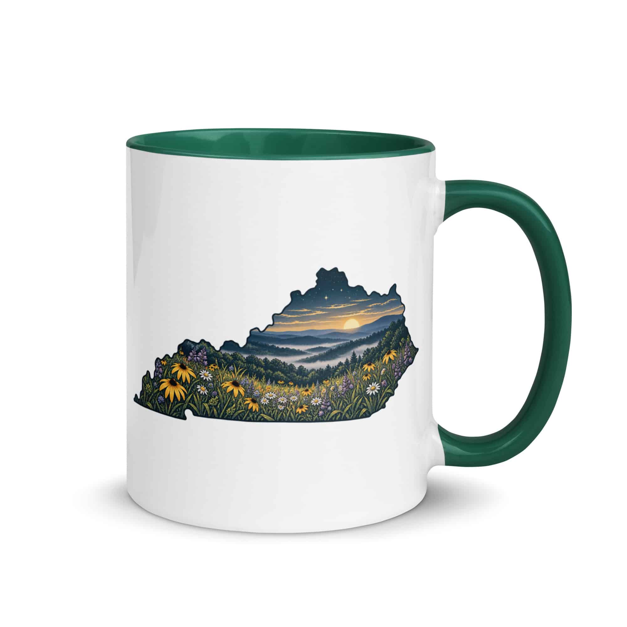 Kentucky Color Inside Coffee Mug: Wildflower meadow, Illustrated Kentucky Silhouette