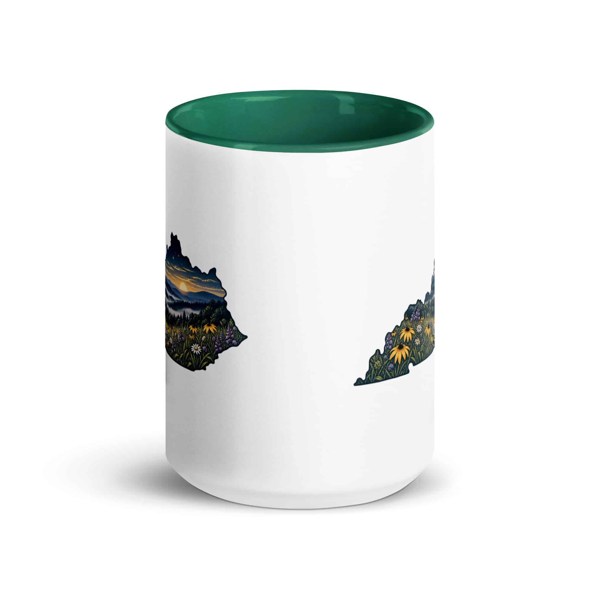 Kentucky Color Inside Coffee Mug: Wildflower meadow, Illustrated Kentucky Silhouette