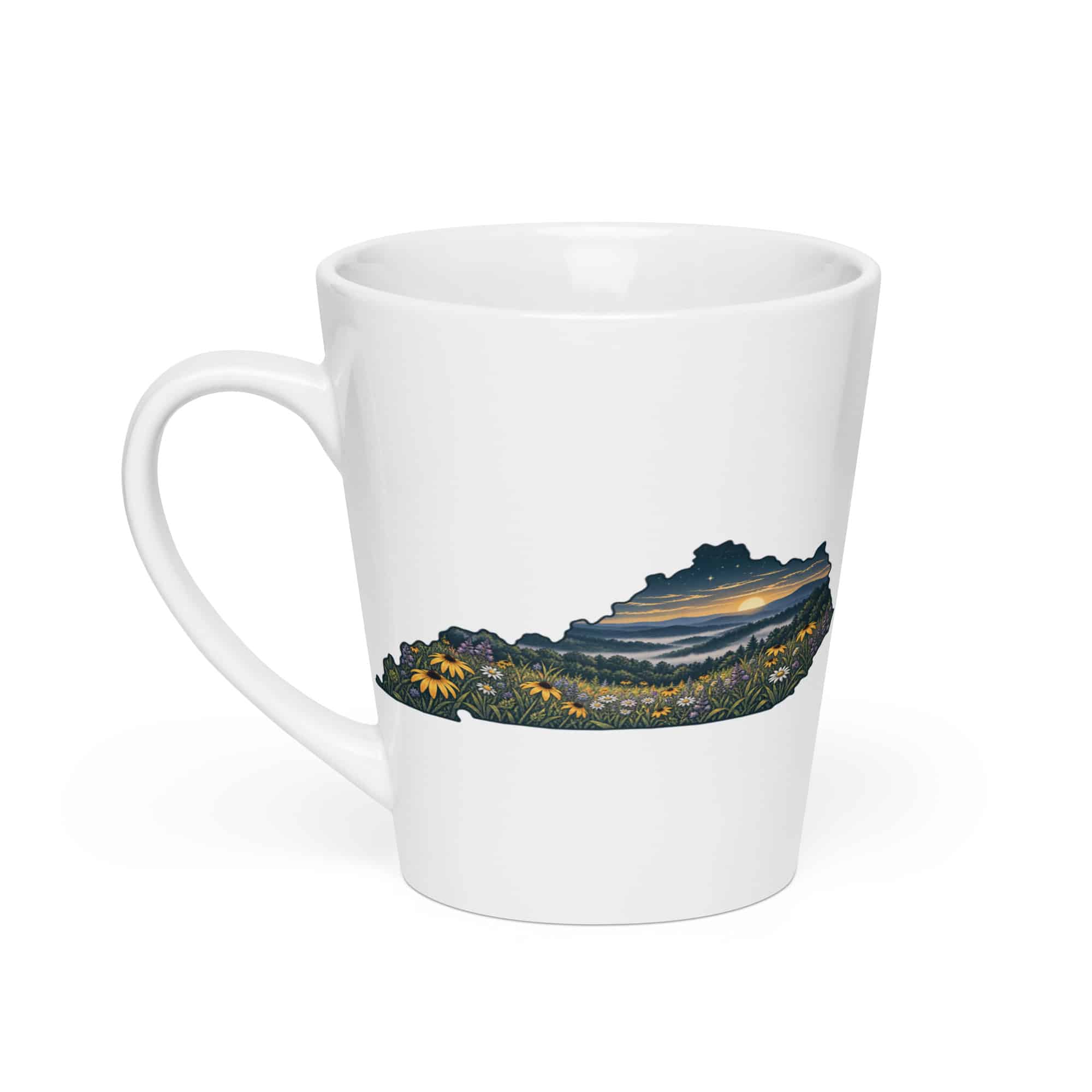 Kentucky Latte Mug: Wildflower meadow, Illustrated Kentucky Silhouette