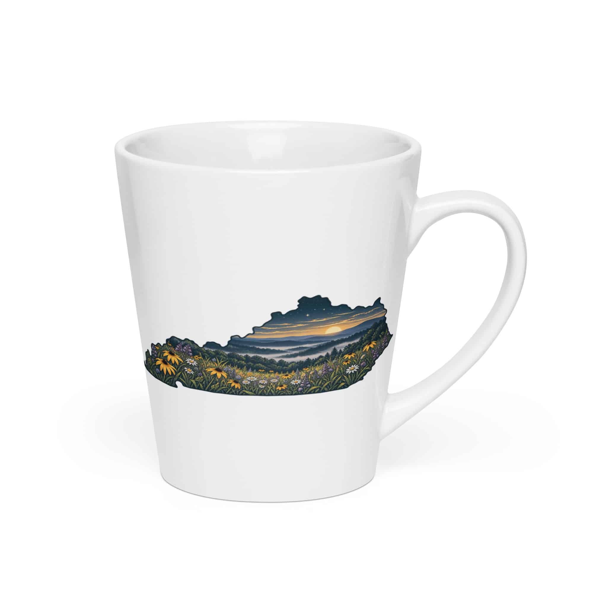 Kentucky Latte Mug: Wildflower meadow, Illustrated Kentucky Silhouette