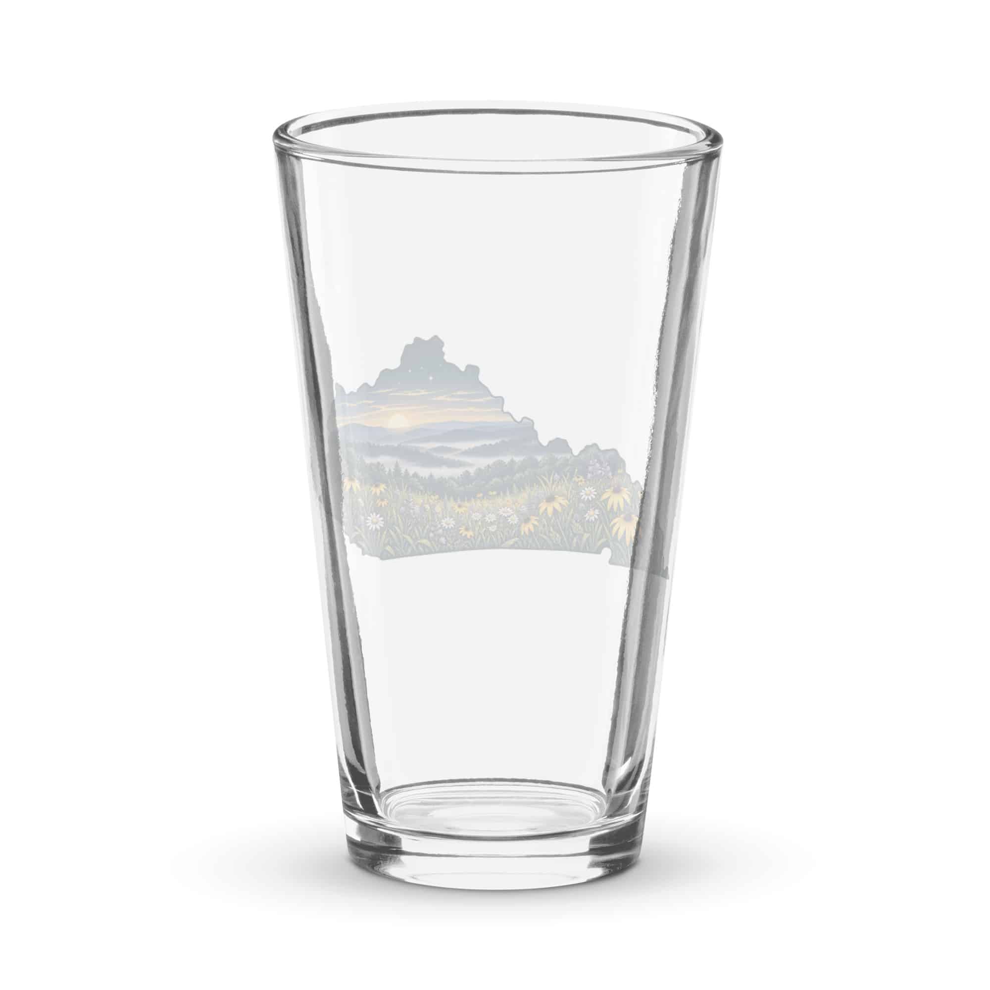 Kentucky Pint Glass: Wildflower meadow, Illustrated Kentucky Silhouette